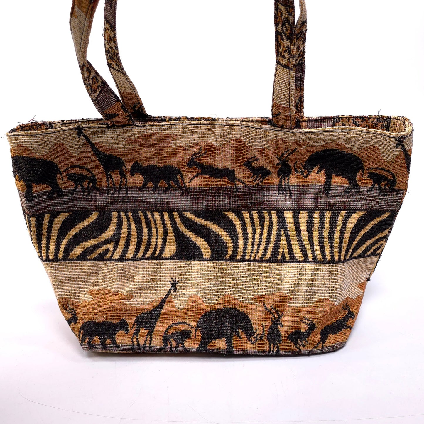 African Safari Themed Shoulder Tote Bag Purse Elephant Monkey Giraffe Antelope