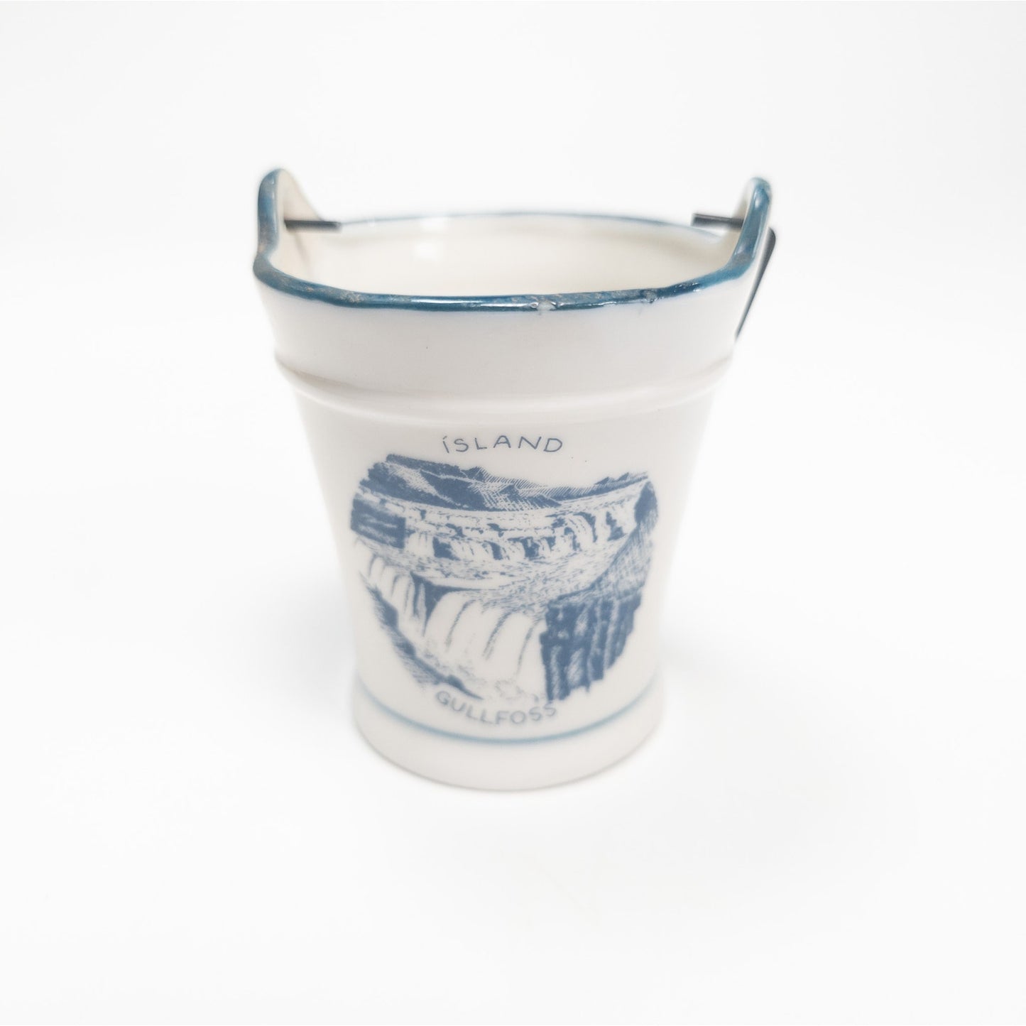 Vintage MCM Island Gullfoss Blue Flower Ceramic Mini 3" Bucket