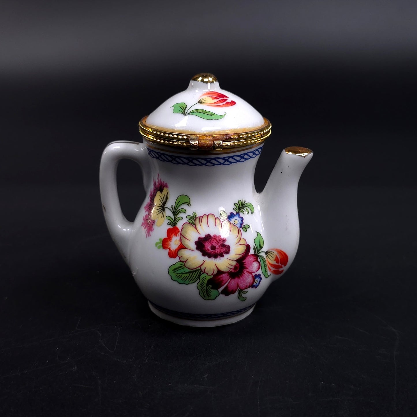 Vintage Tea Pot Jewelry Trinket Box With Saucer With Floral Pattern