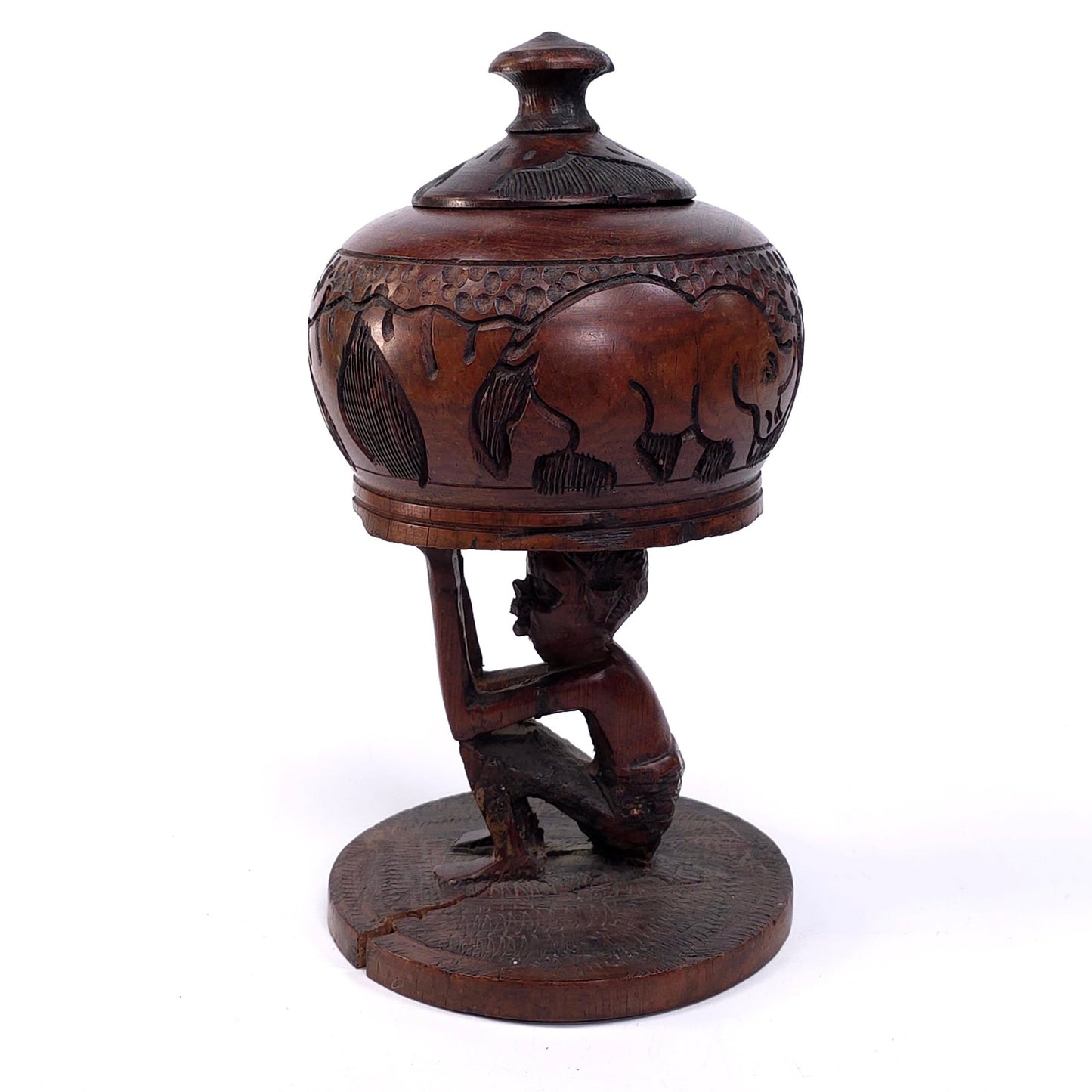 Hand Carved African Keepsake Trinket Jewelry Box Ceremonial Vessel