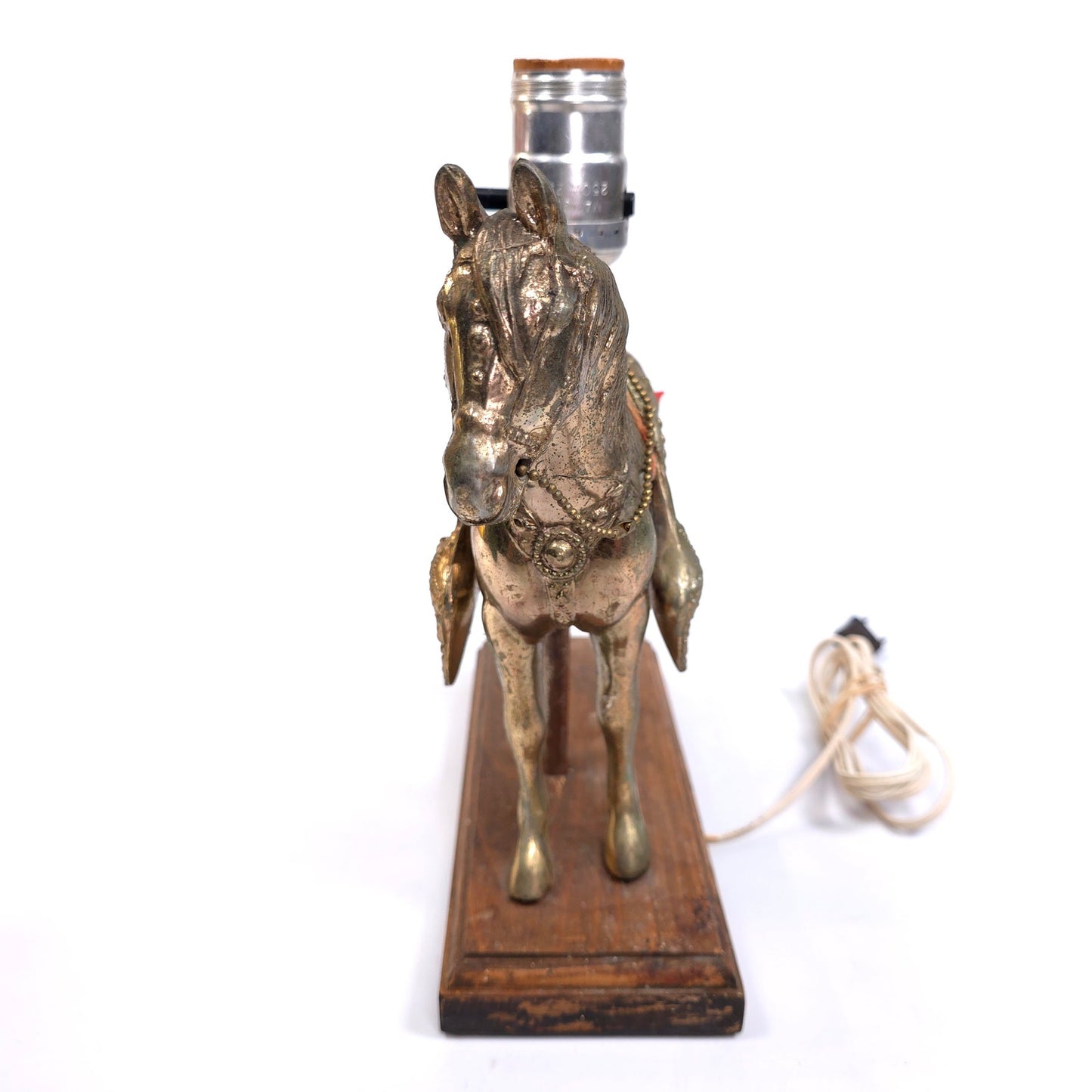 Vintage Tarnished Metal Cowboy Show Horse Lamp Works