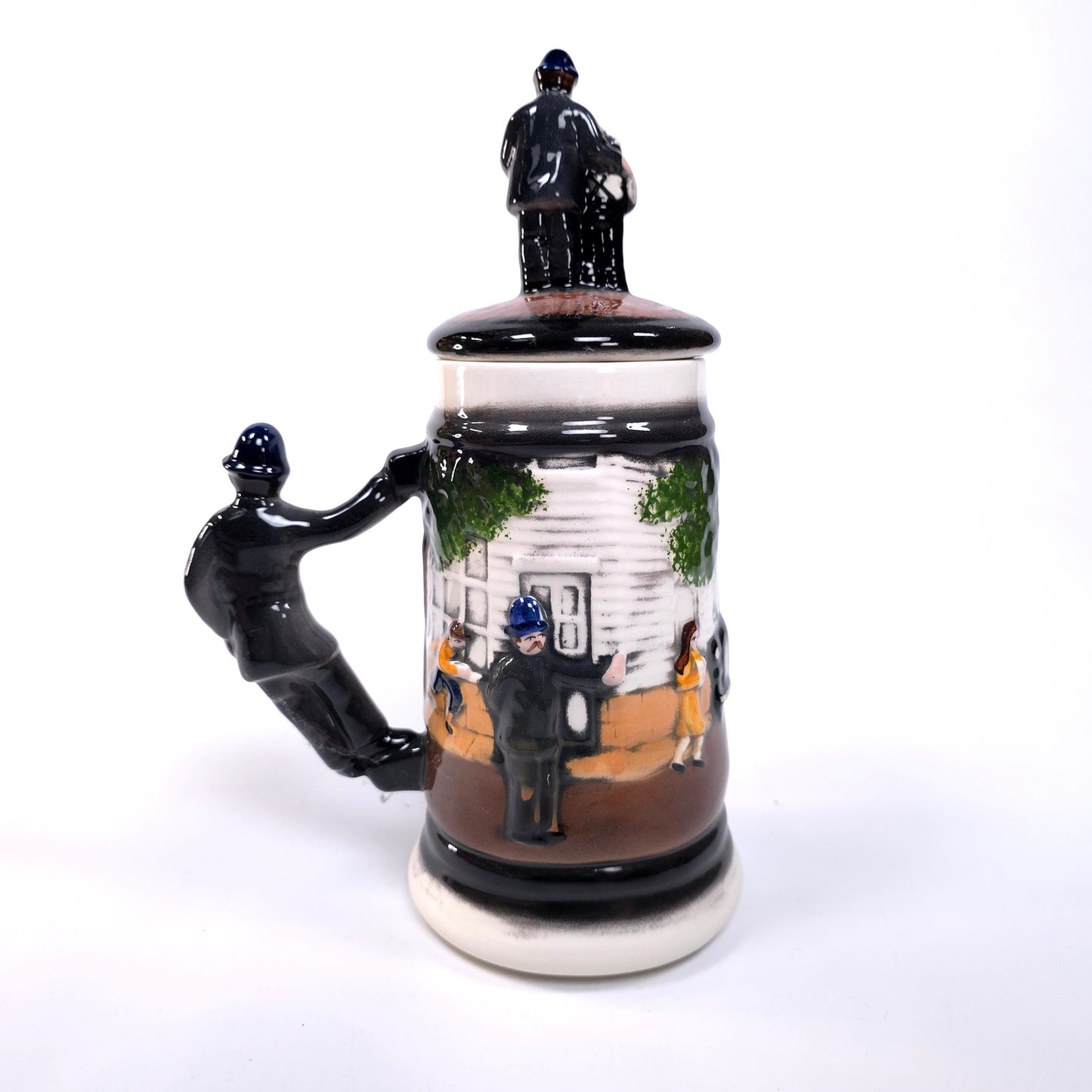 Vintage Police Bobby Themed Stein Tankard W/ Topper Lid