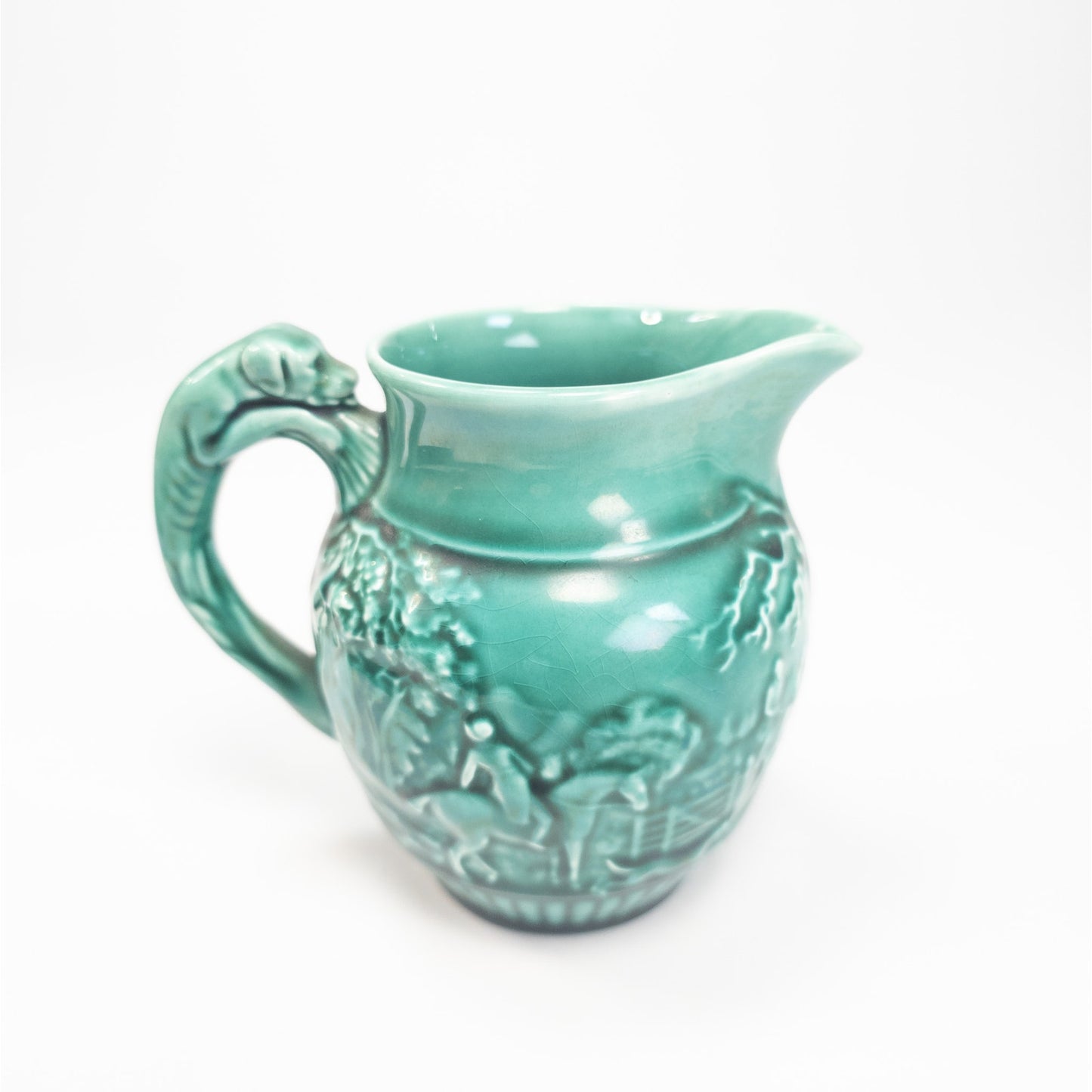 Wedgewood & Barlaston Green Hunting Scene Etruria 4" Pitcher England