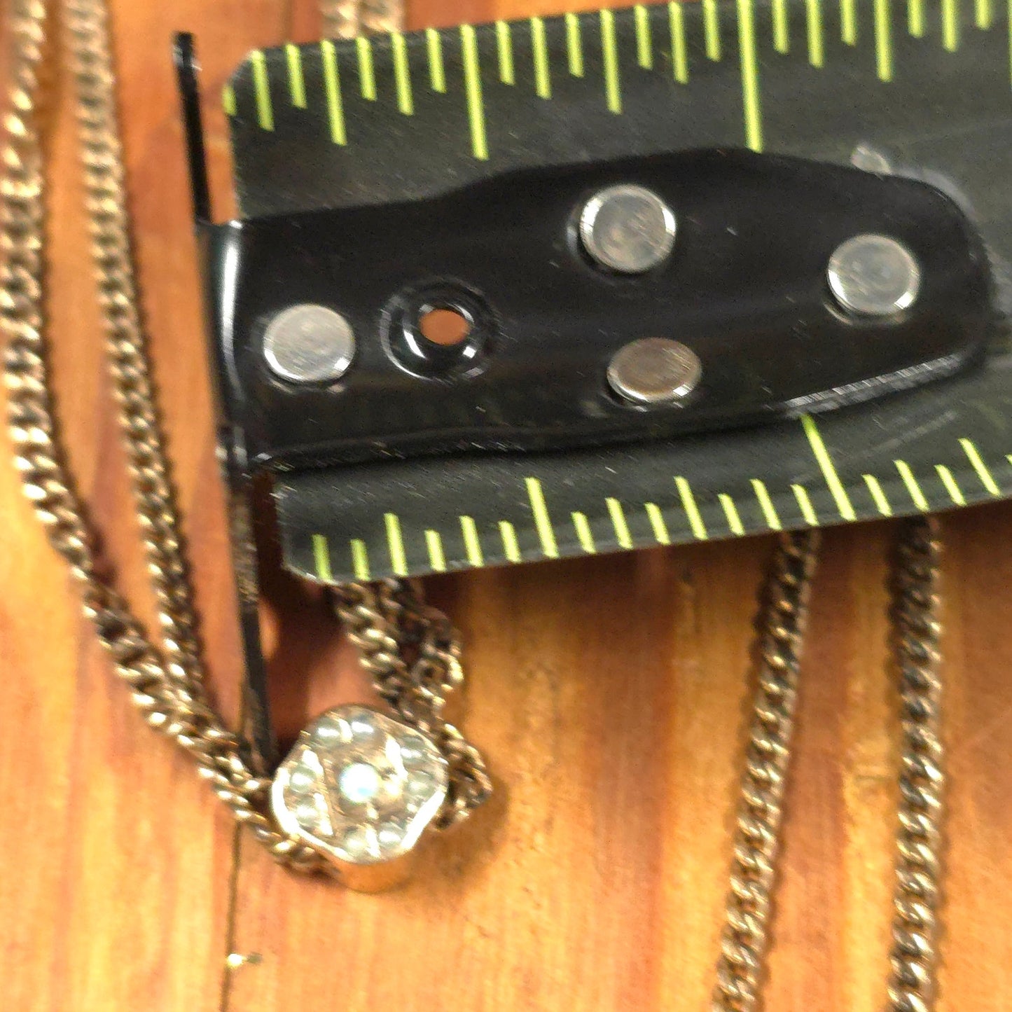 Antique Gold Tone Opal Seed Pearl Pocket Watch Slide Chain Necklace