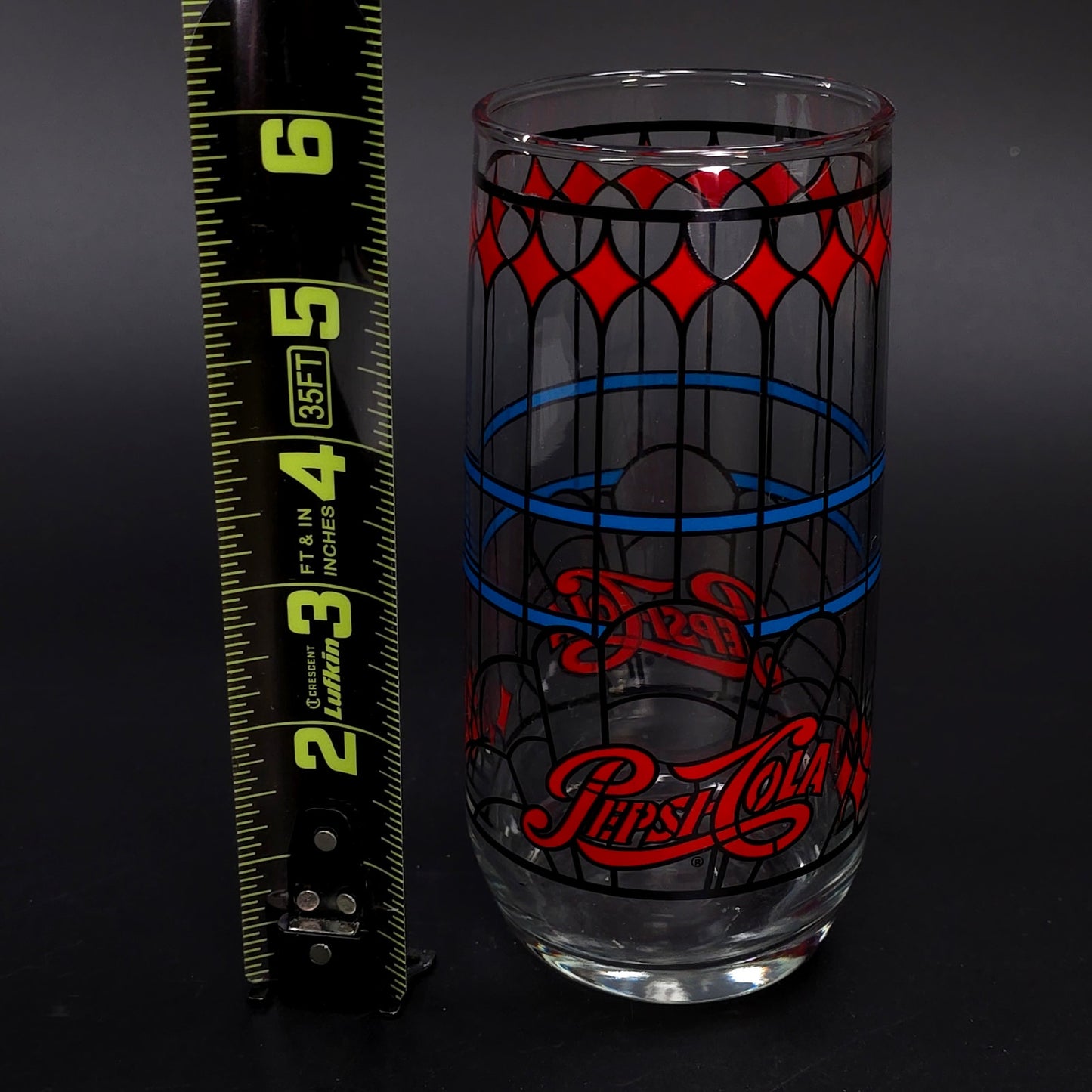 Vintage Pepsi-Cola Stained Glass Cup Design 6" Tall