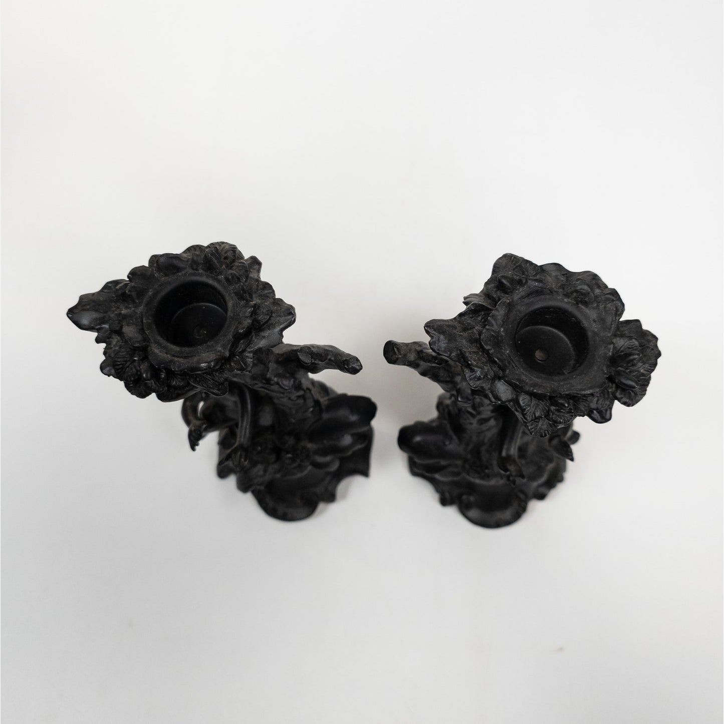 Cherub Angel Black Resin Candle Stick Holder Set of 2