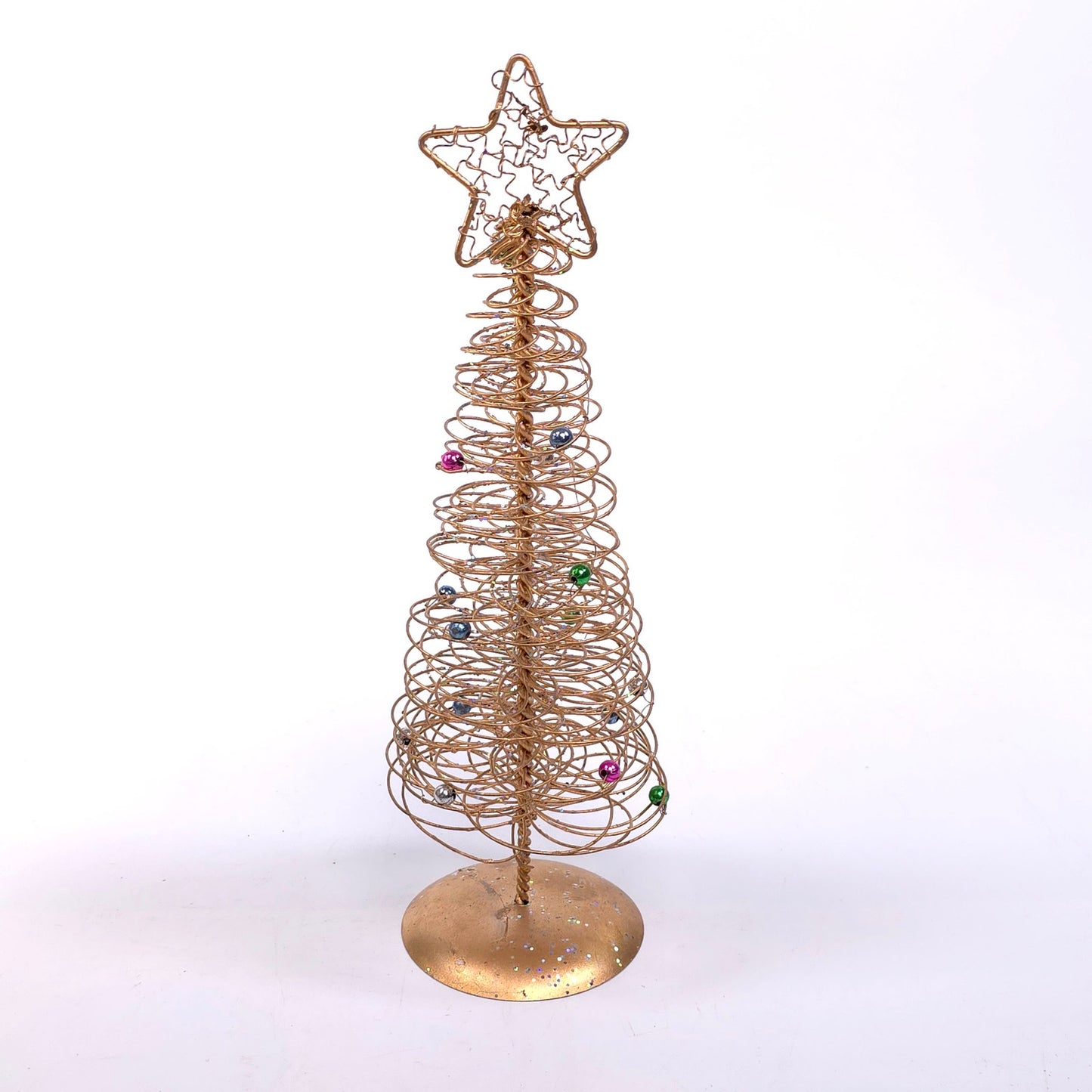 Metal Twist Wire Golden Christmas Tree w/ Ornaments