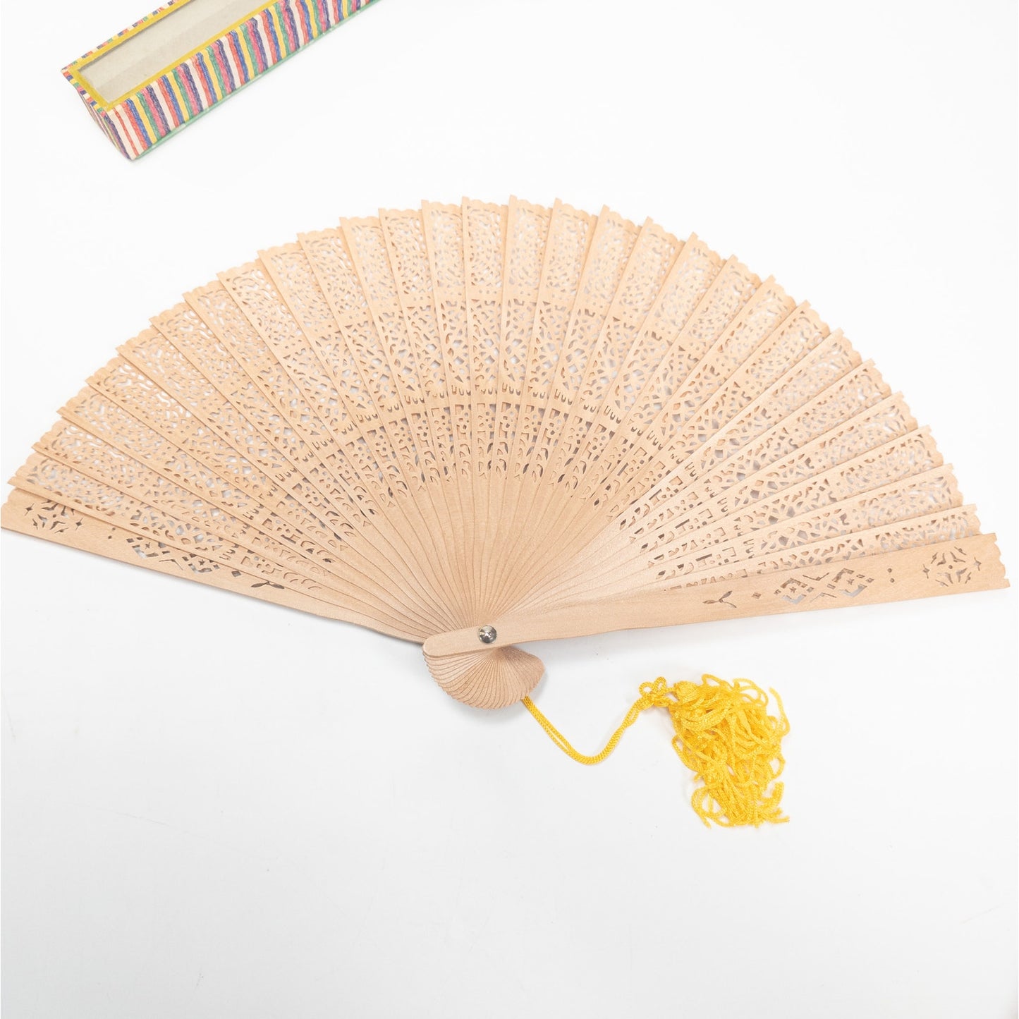 Vintage Japanese Folding Wooden Hand Fan W/ Box