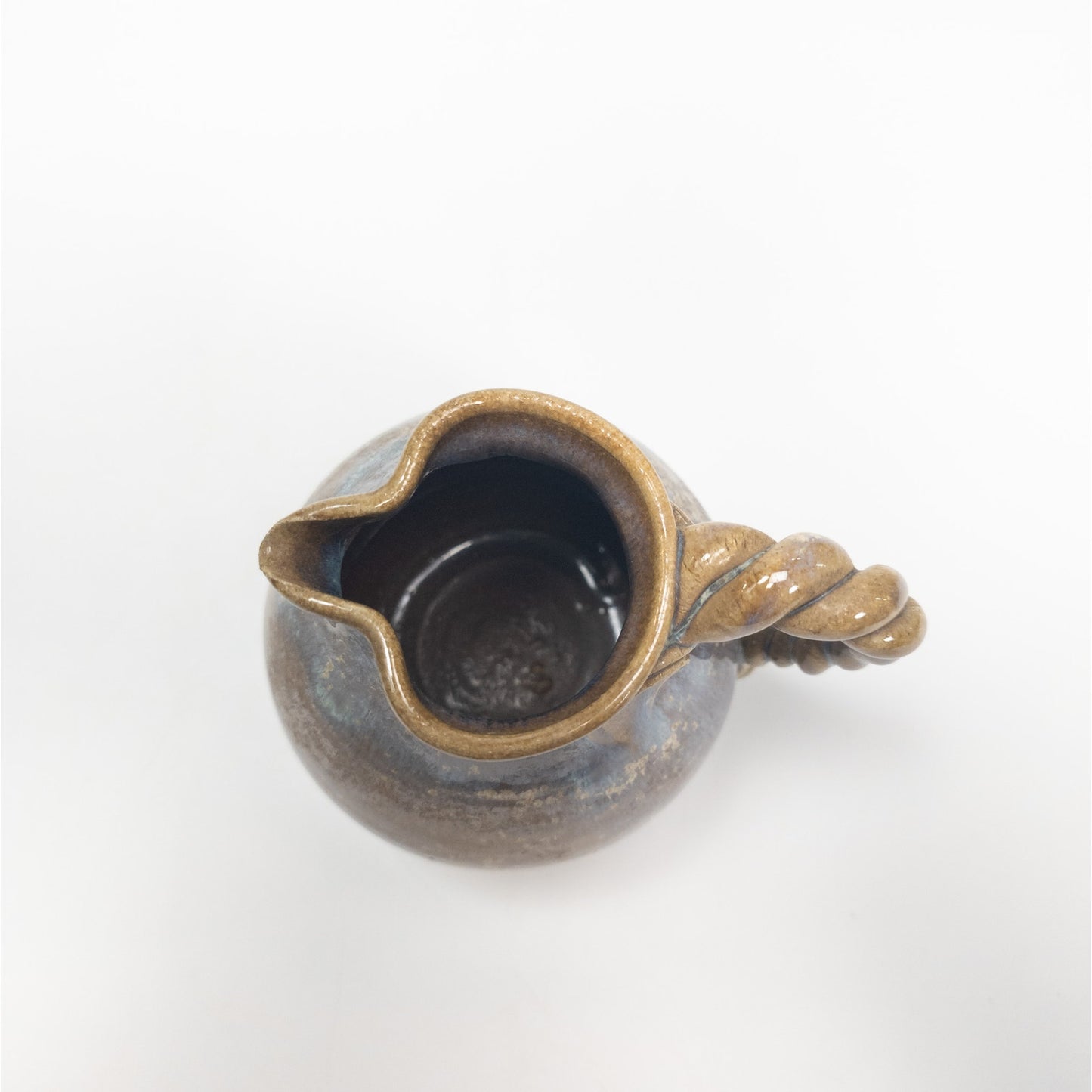 Vintage Artisian Studio Signed Clay Pitcher Twist Handle