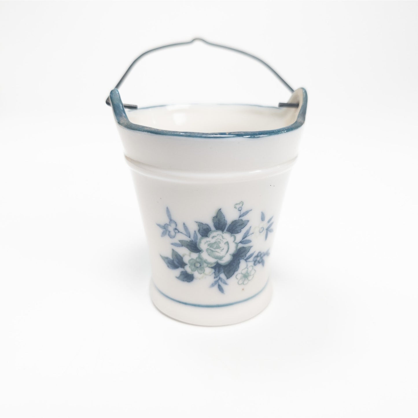 Vintage MCM Island Gullfoss Blue Flower Ceramic Mini 3" Bucket