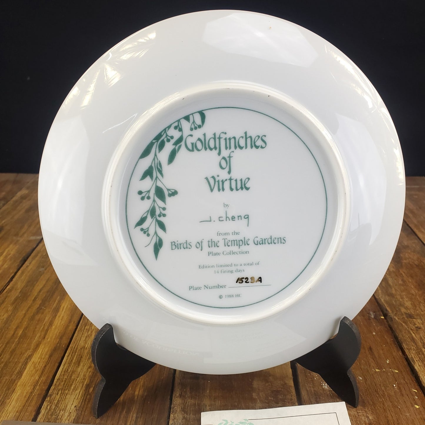 1988 John Cheng Gold Finches of Virtue Collector Plate 24k Gold Trim