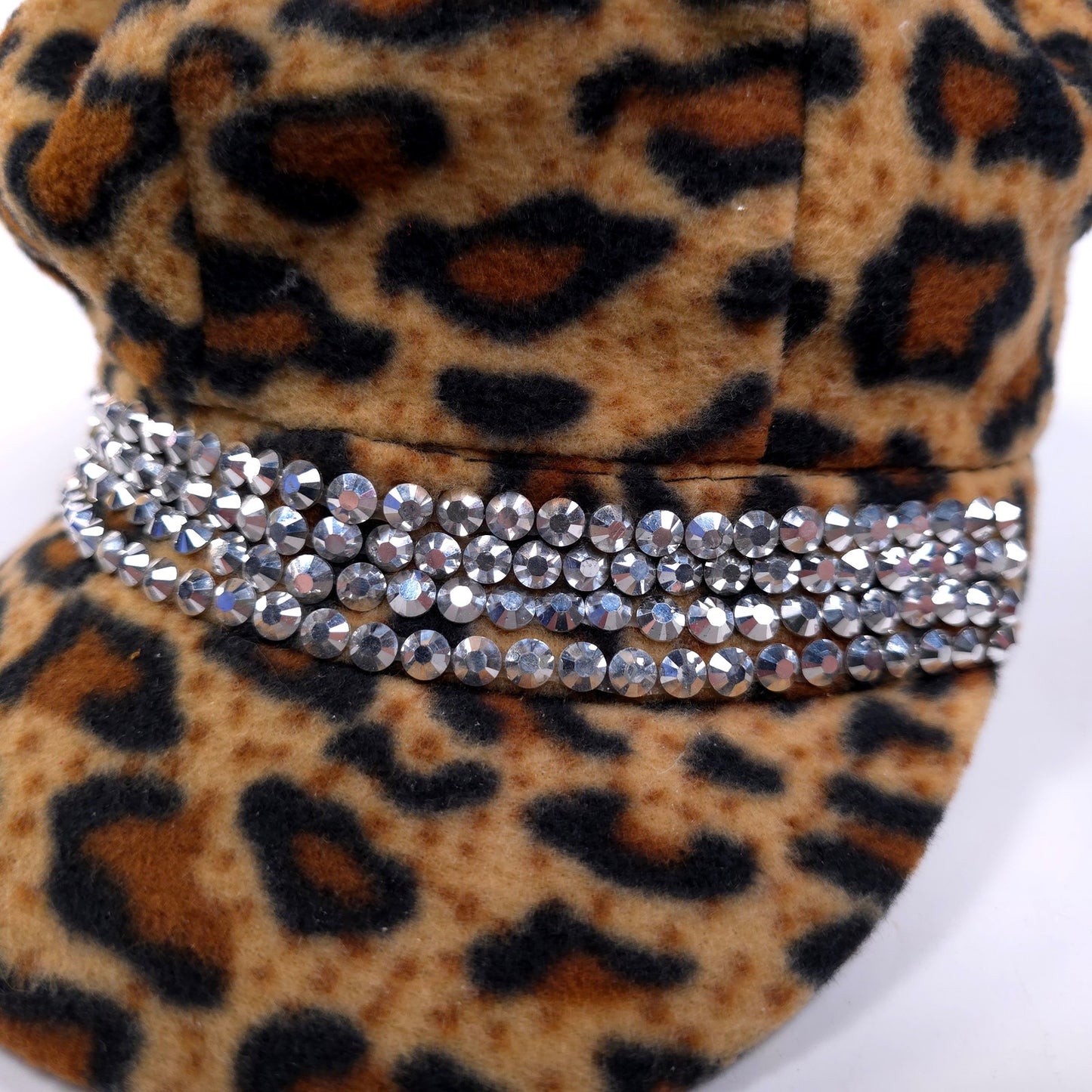 Leopard Animal Print Rhinestone Felt Bling Newsboy Cadet Hat Cap