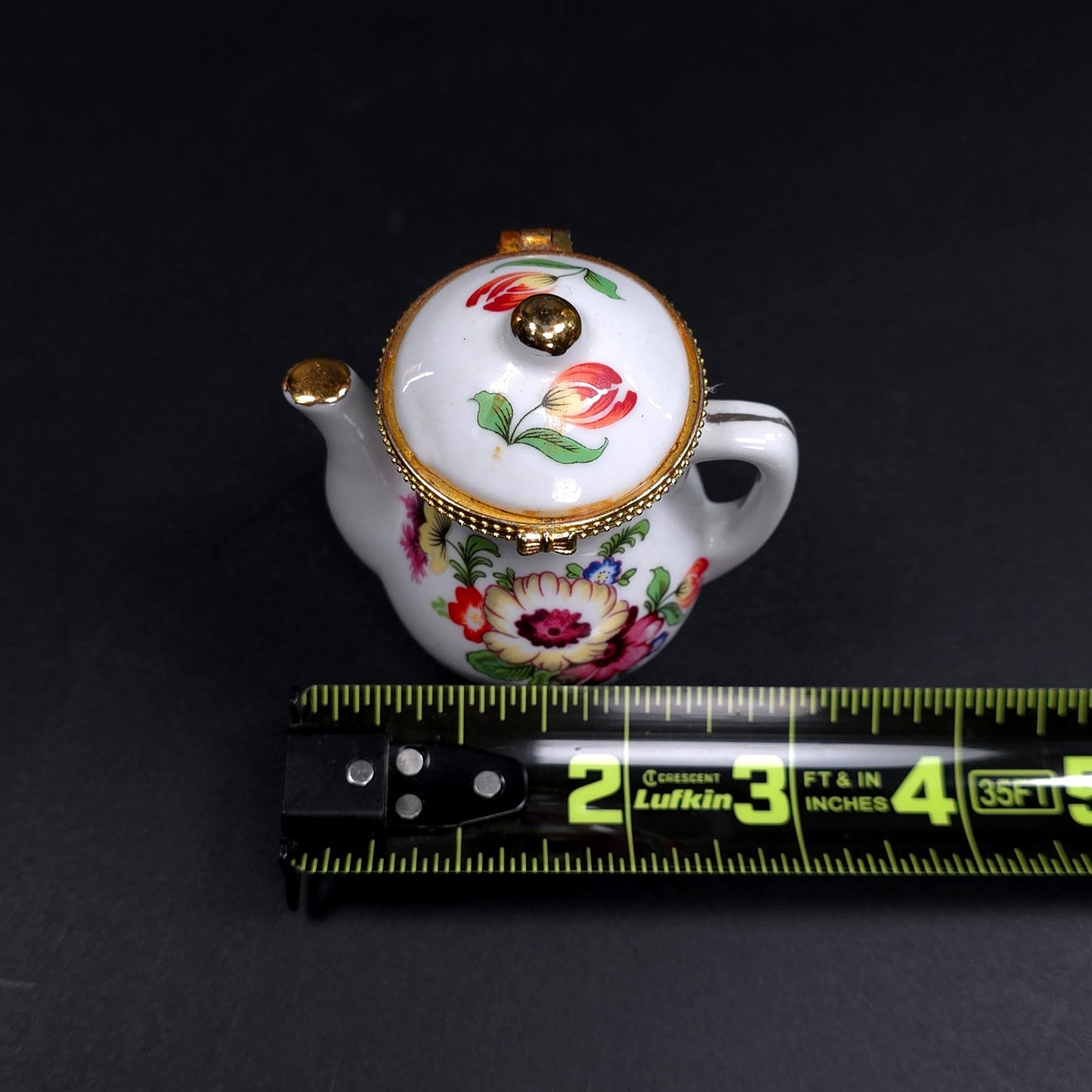 Vintage Tea Pot Jewelry Trinket Box With Saucer With Floral Pattern