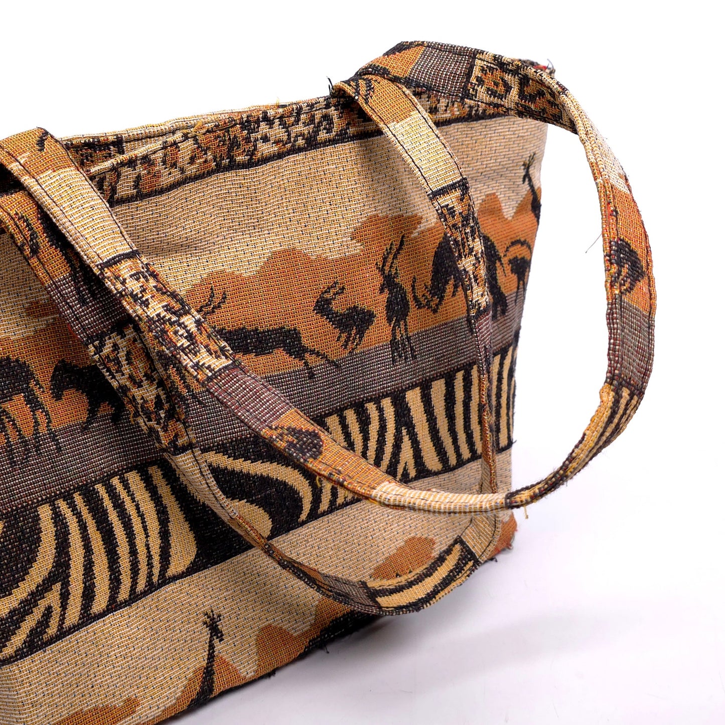 African Safari Themed Shoulder Tote Bag Purse Elephant Monkey Giraffe Antelope