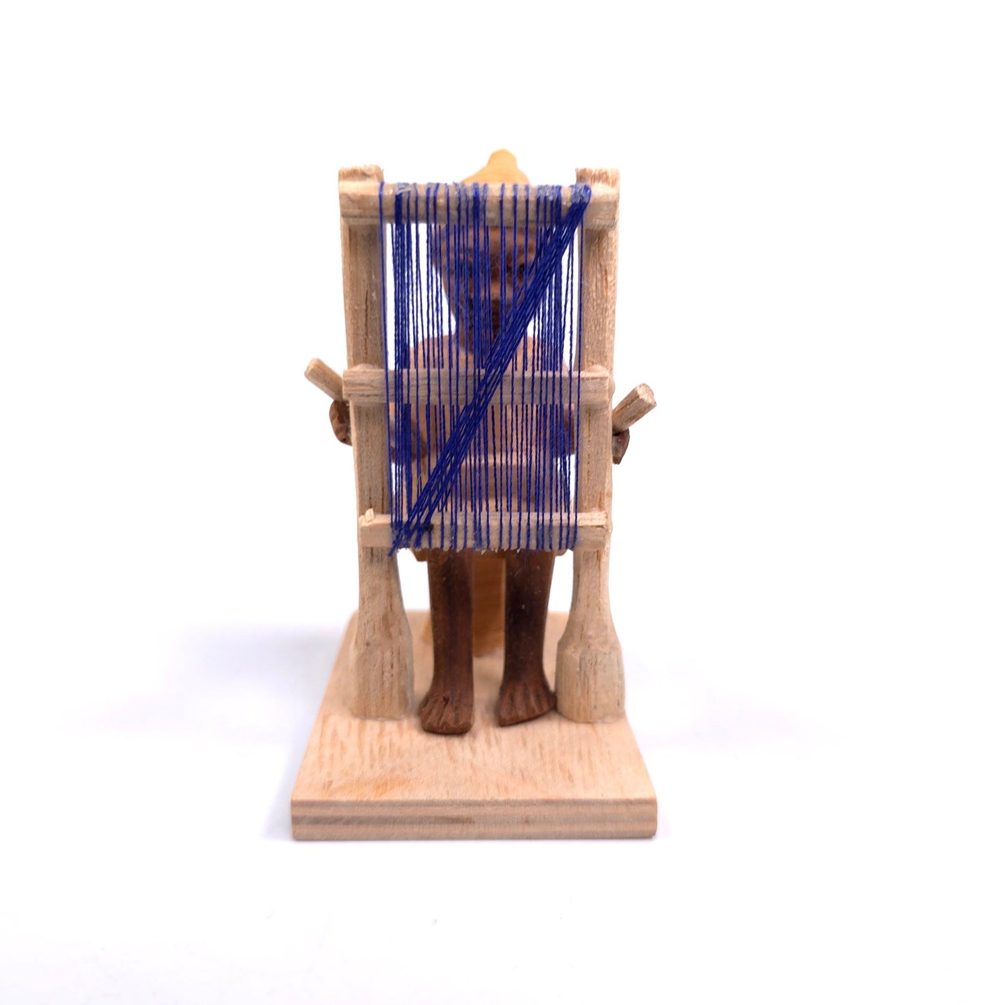 Vintage MCM Hand Carved Wooden Woman With A Loom Weaving Made In Nigeria Figure