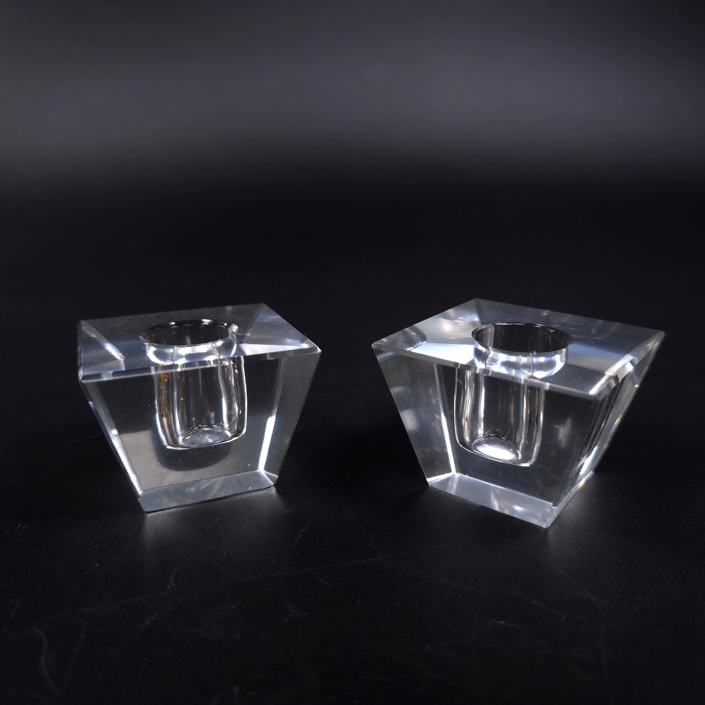 Set of 2 MCM Crystal Candle Stick Holders Square Pyramid Elegant Home Decor