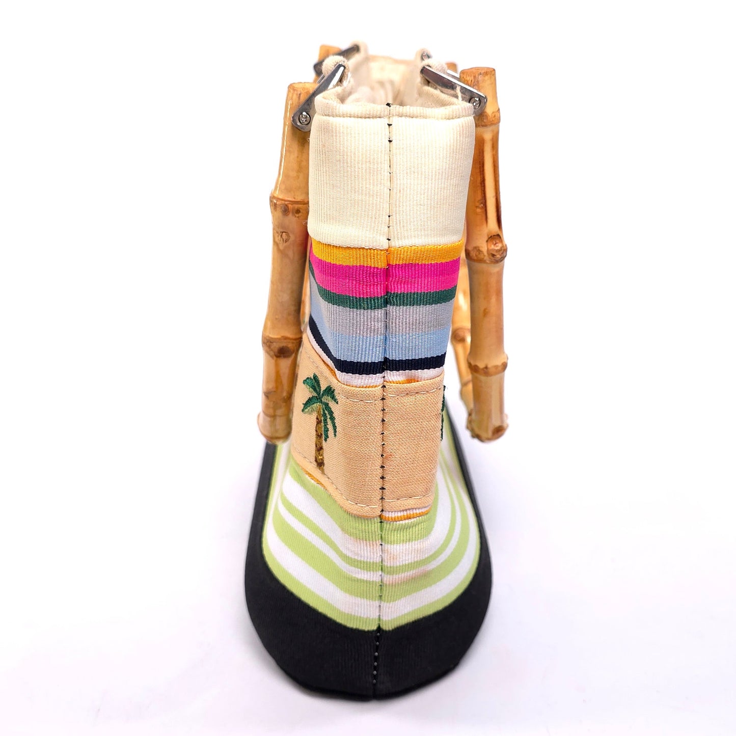 Palm Tree Cloth Handbag Purse w/ Bamboo Handles