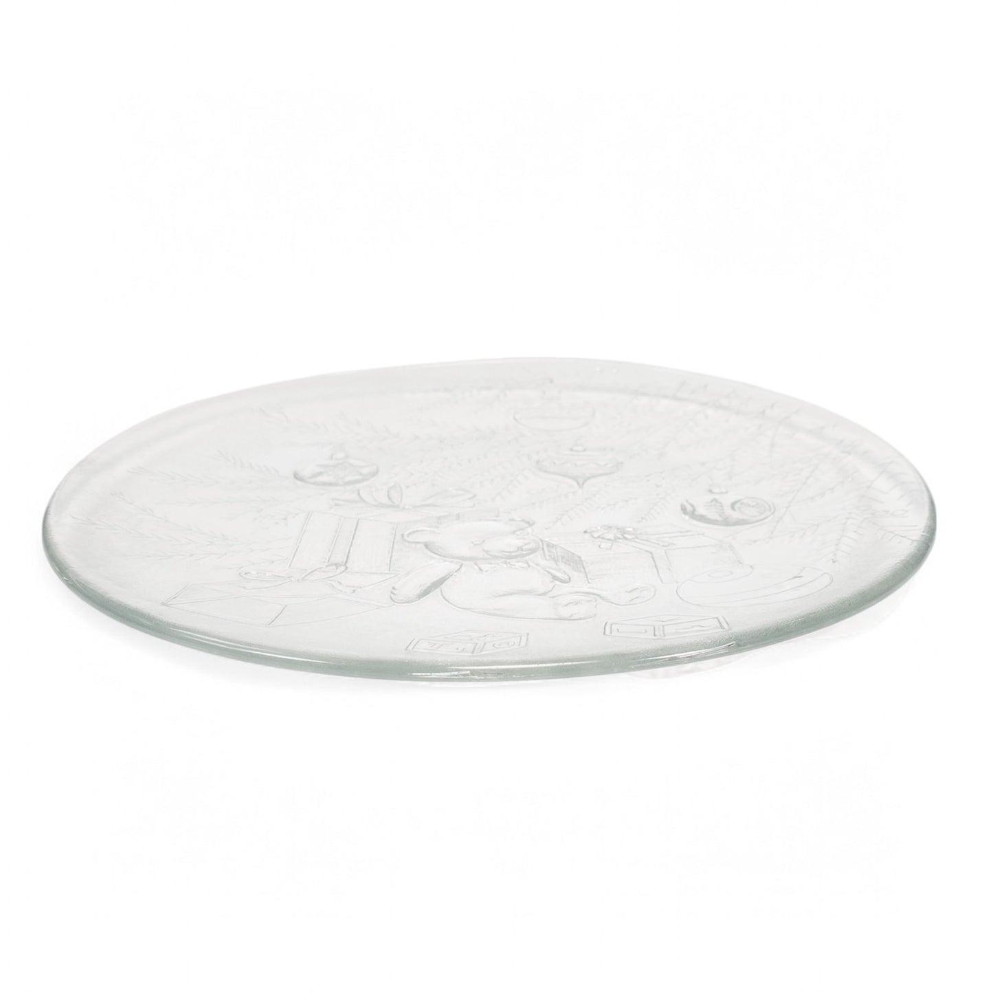 12 1/2" Round Teddy Bear Blocks Christmas Tree Serving Clear Glass Platter Plate