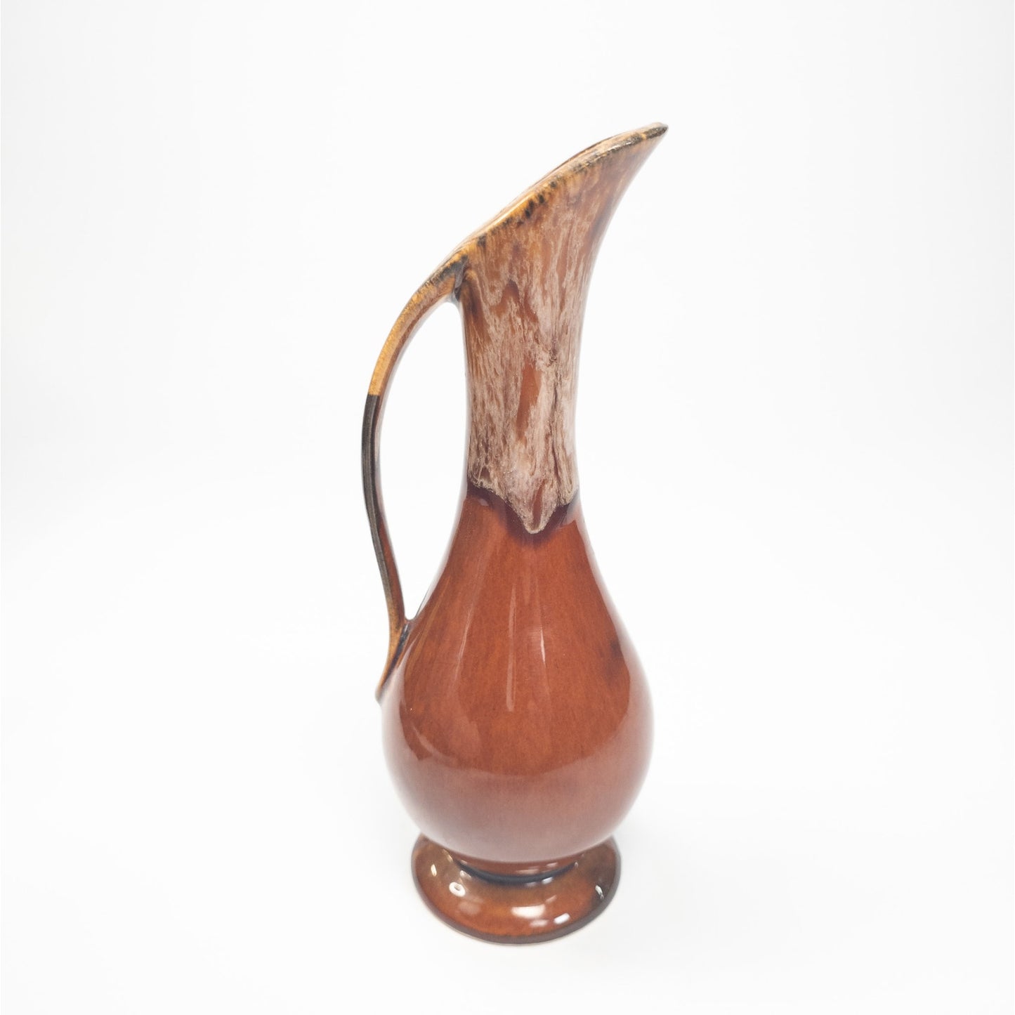 Vintage MCM Brown/White Ceramic Bud Vase Pitcher USA