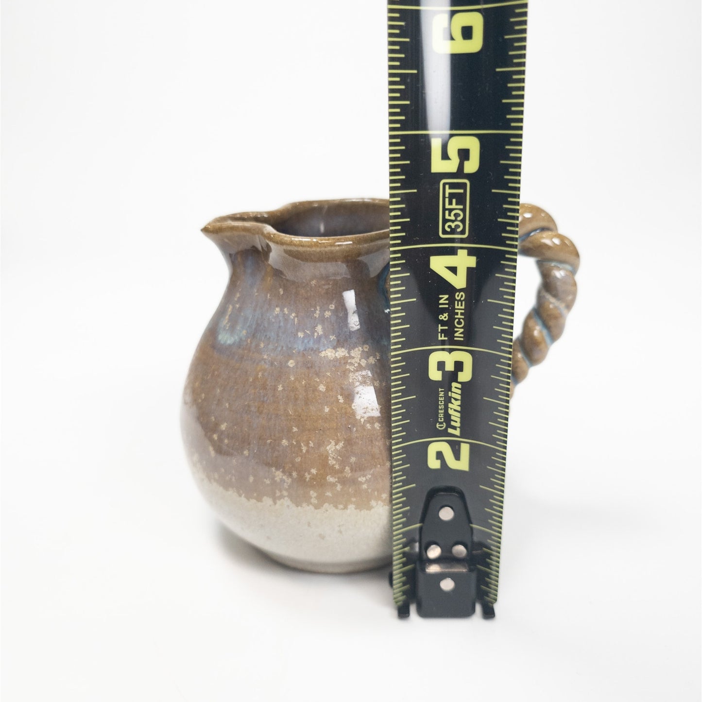 Vintage Artisian Studio Signed Clay Pitcher Twist Handle
