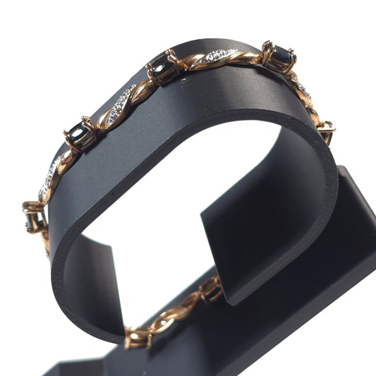 925 Sterling Silver Gold-Tone Sapphire Gemstones Marcasite Tennis Bracelet China