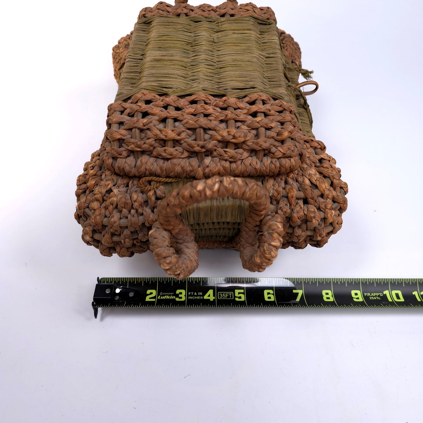 Antique Lined Table Trinket Box Hand Woven Basket With Handles