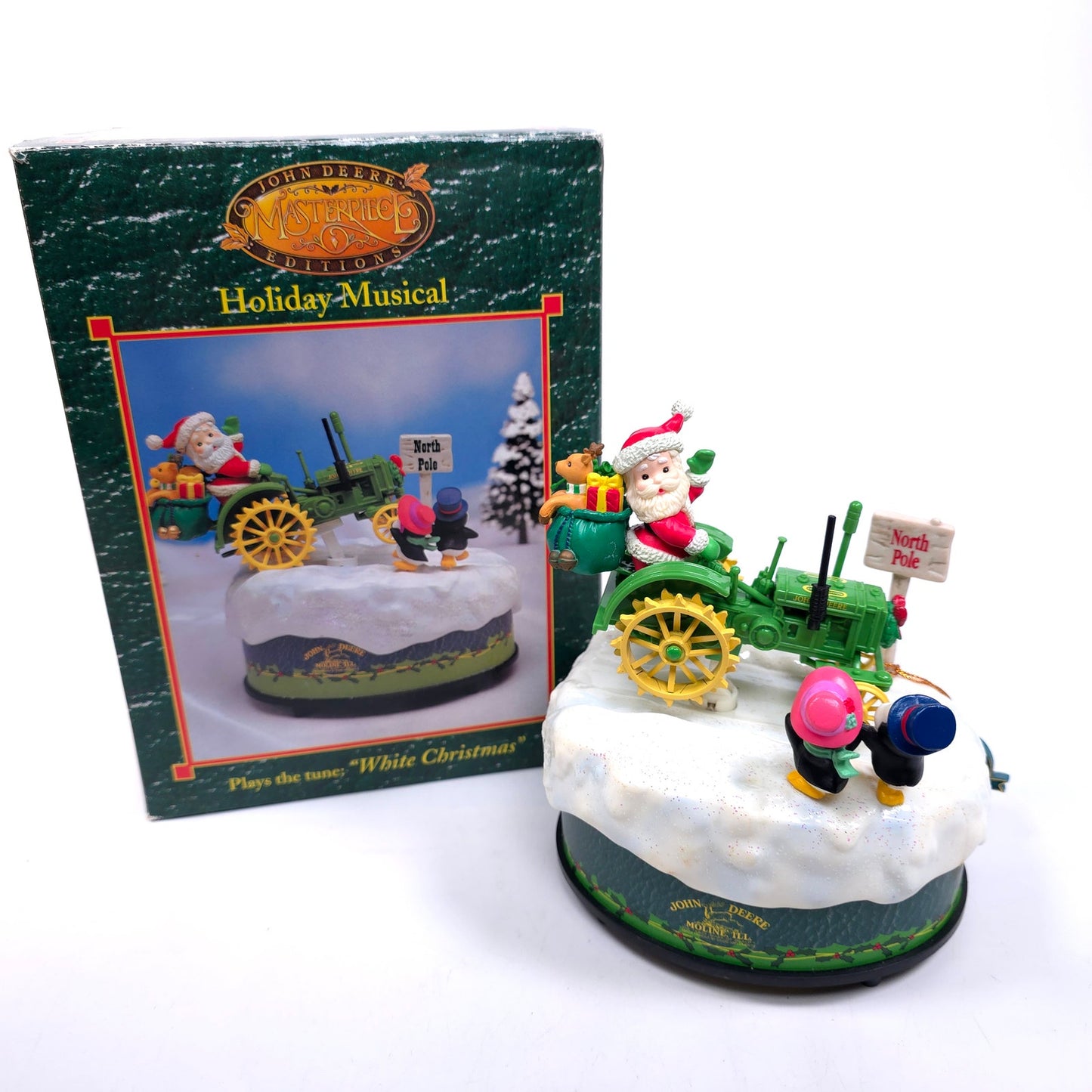 John Deere Enesco Santa Claus Moving Tractor Music Box Plays White Christmas