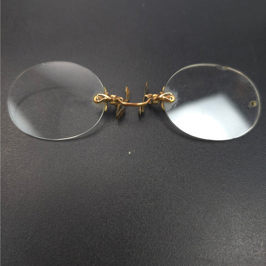 Antique Lastik Nose Clip Eyeglasses Rimless With Holder U Pinch Vintage