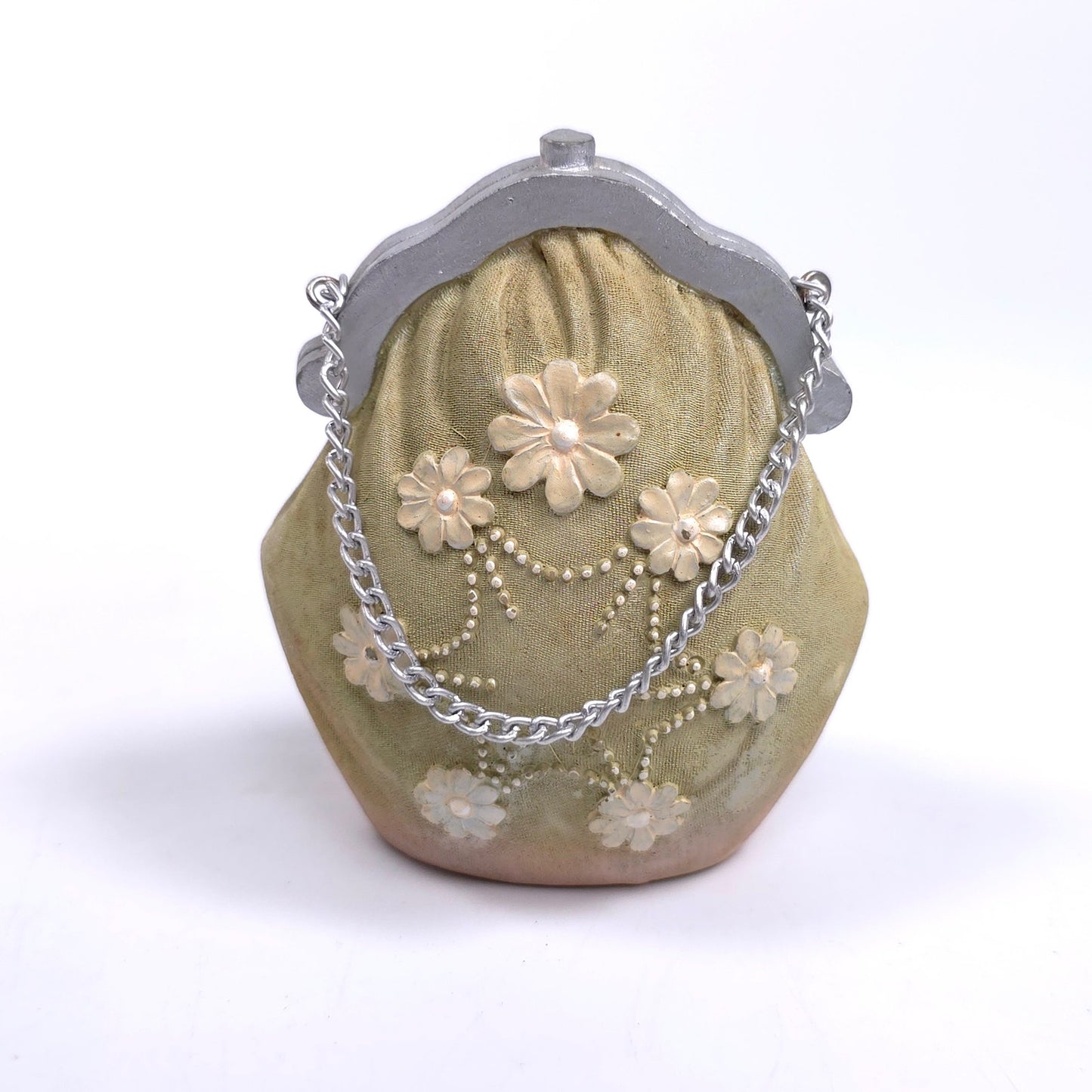 Vintage K's Collection Mini Purse w/ Handle Figurine Paperweight Floral Pattern