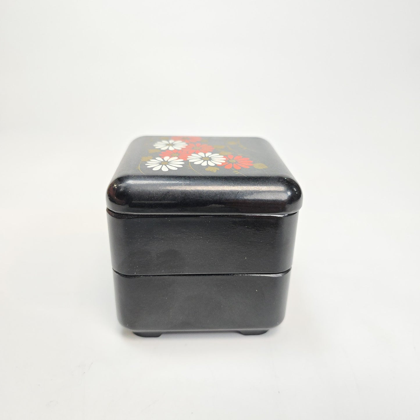 Vintage Japanese 2 Tier Lacquer Bento Trinket Box Flower Pattern