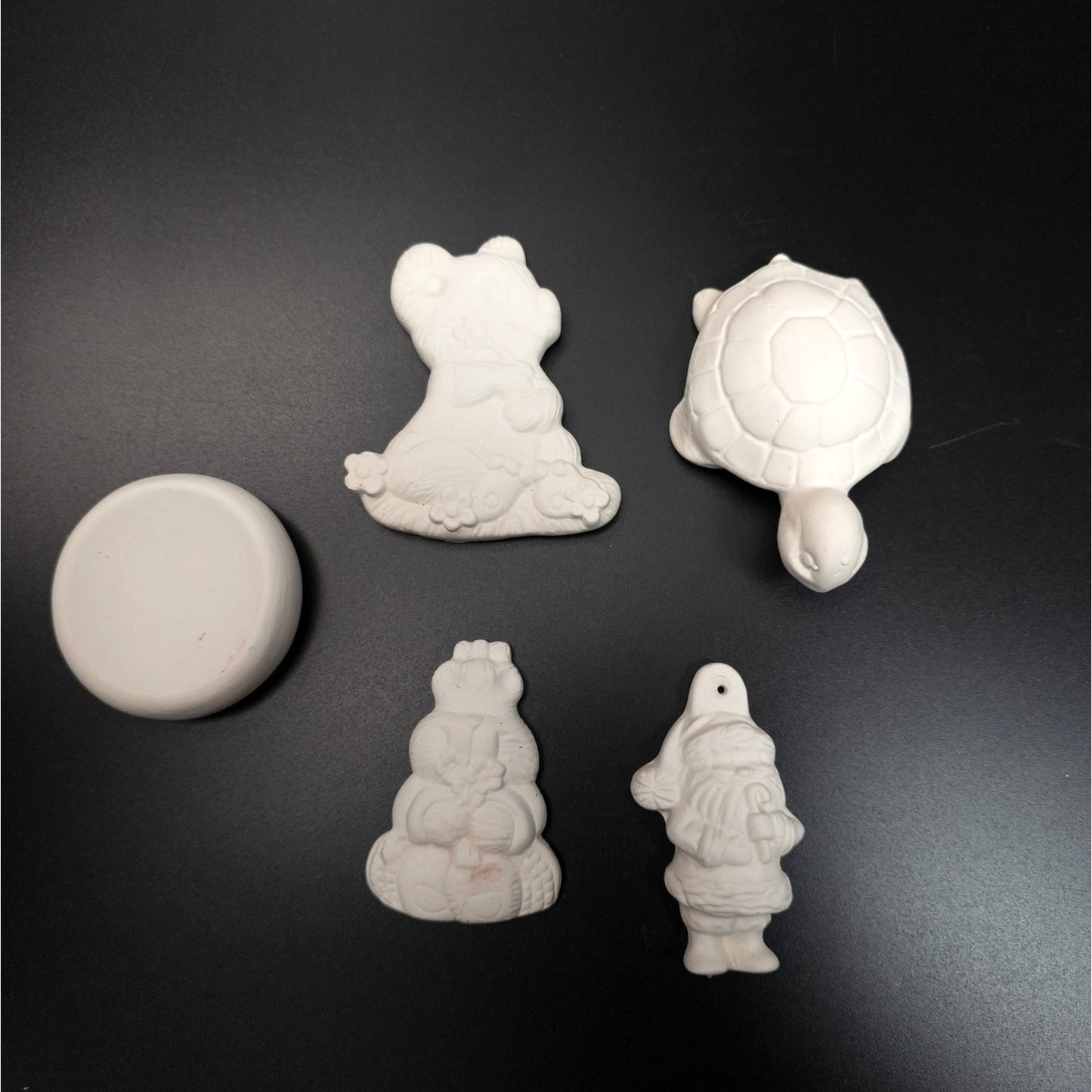 5 Unpainted Ceramic Bisque Figures Ornaments DIY Craft Decor Turtle Gnome Bear