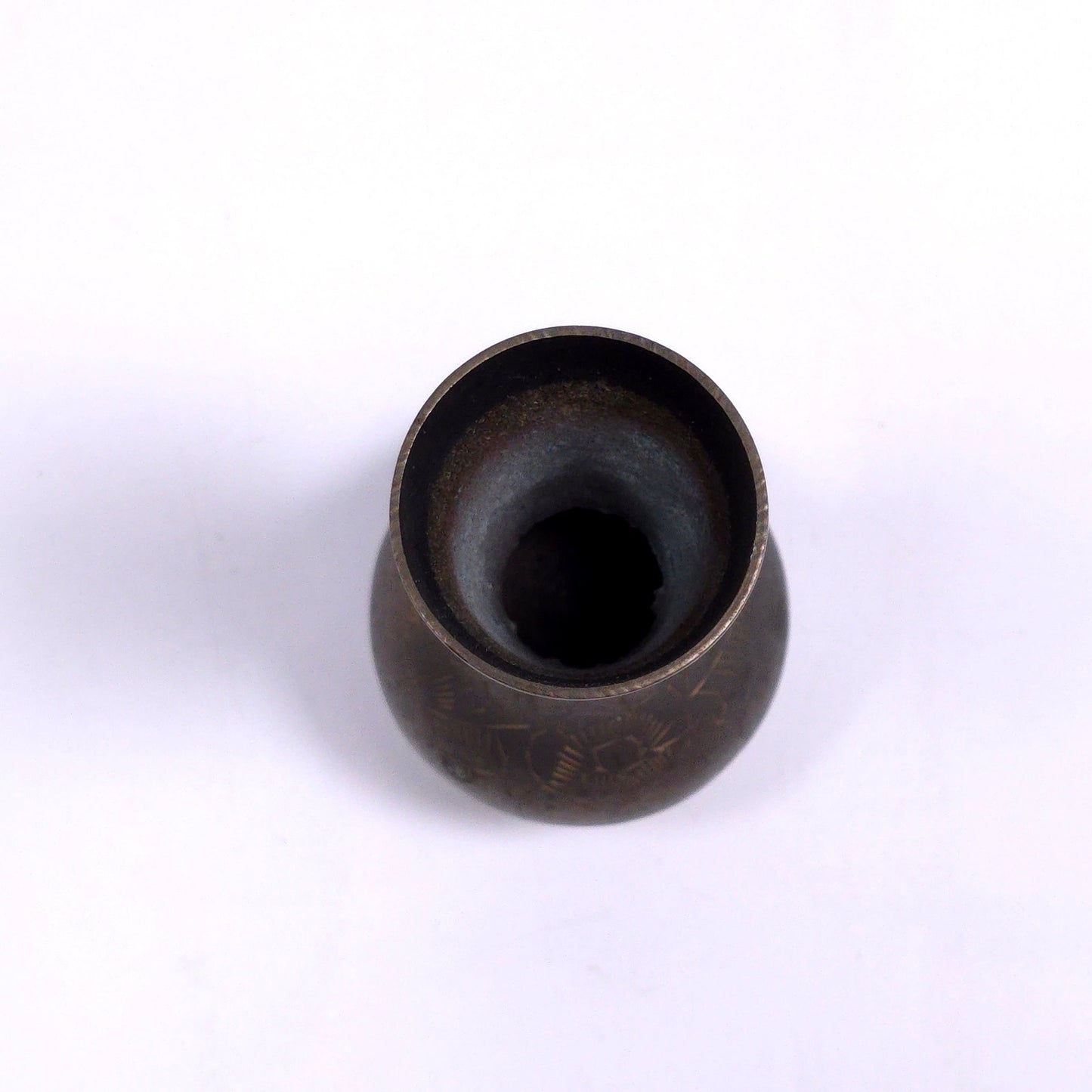 Vintage Bronze Mini Bud Vase With Etched Floral Pattern