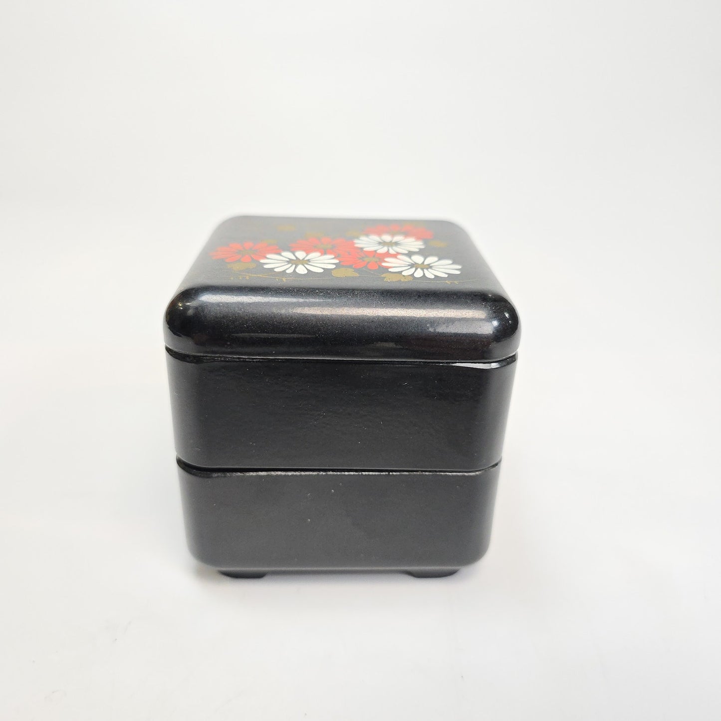 Vintage Japanese 2 Tier Lacquer Bento Trinket Box Flower Pattern