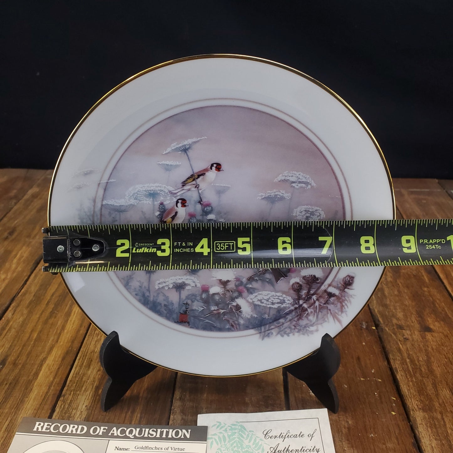 1988 John Cheng Gold Finches of Virtue Collector Plate 24k Gold Trim