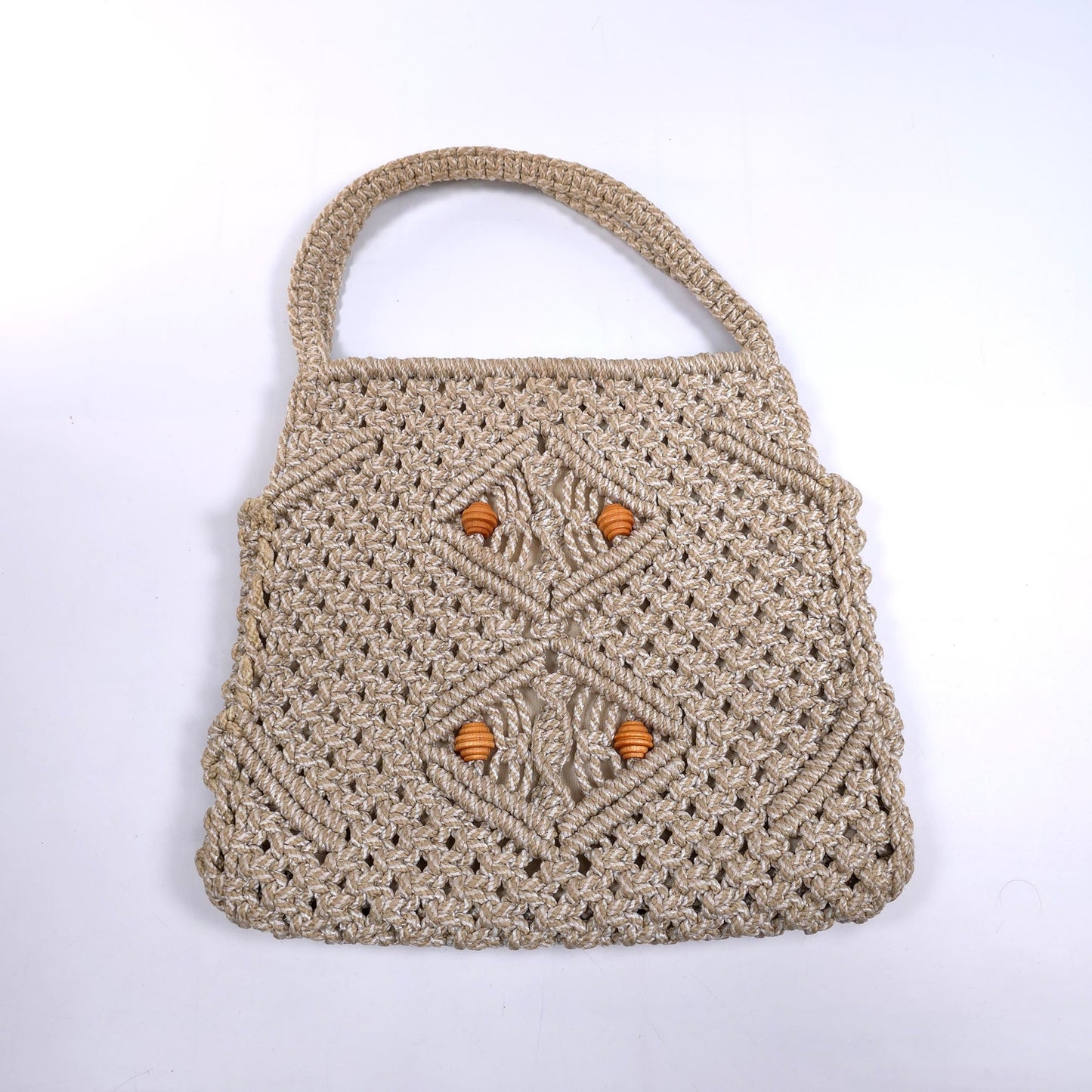 Vintage Macrame Crochet Shoulder Purse Bag With Handles