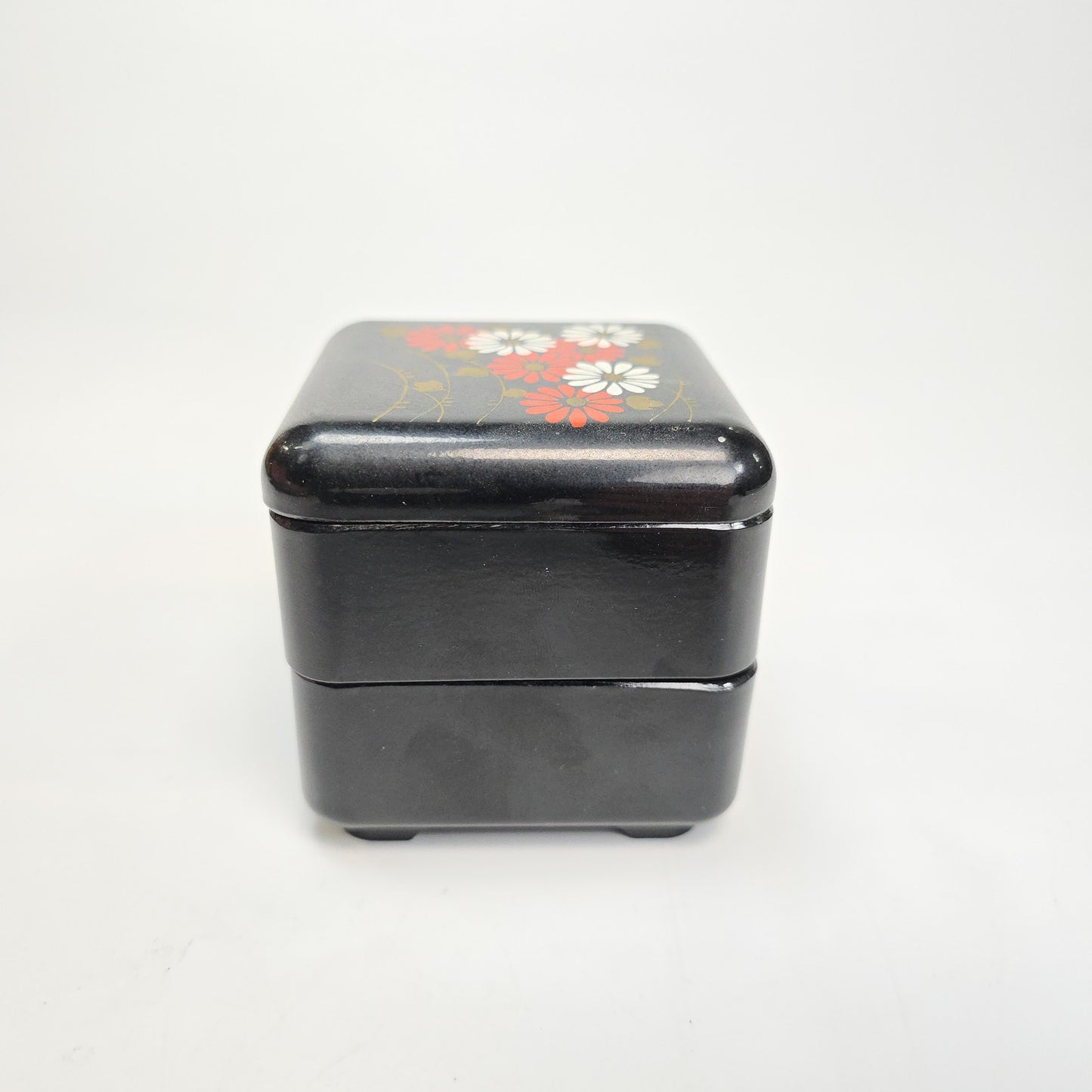 Vintage Japanese 2 Tier Lacquer Bento Trinket Box Flower Pattern