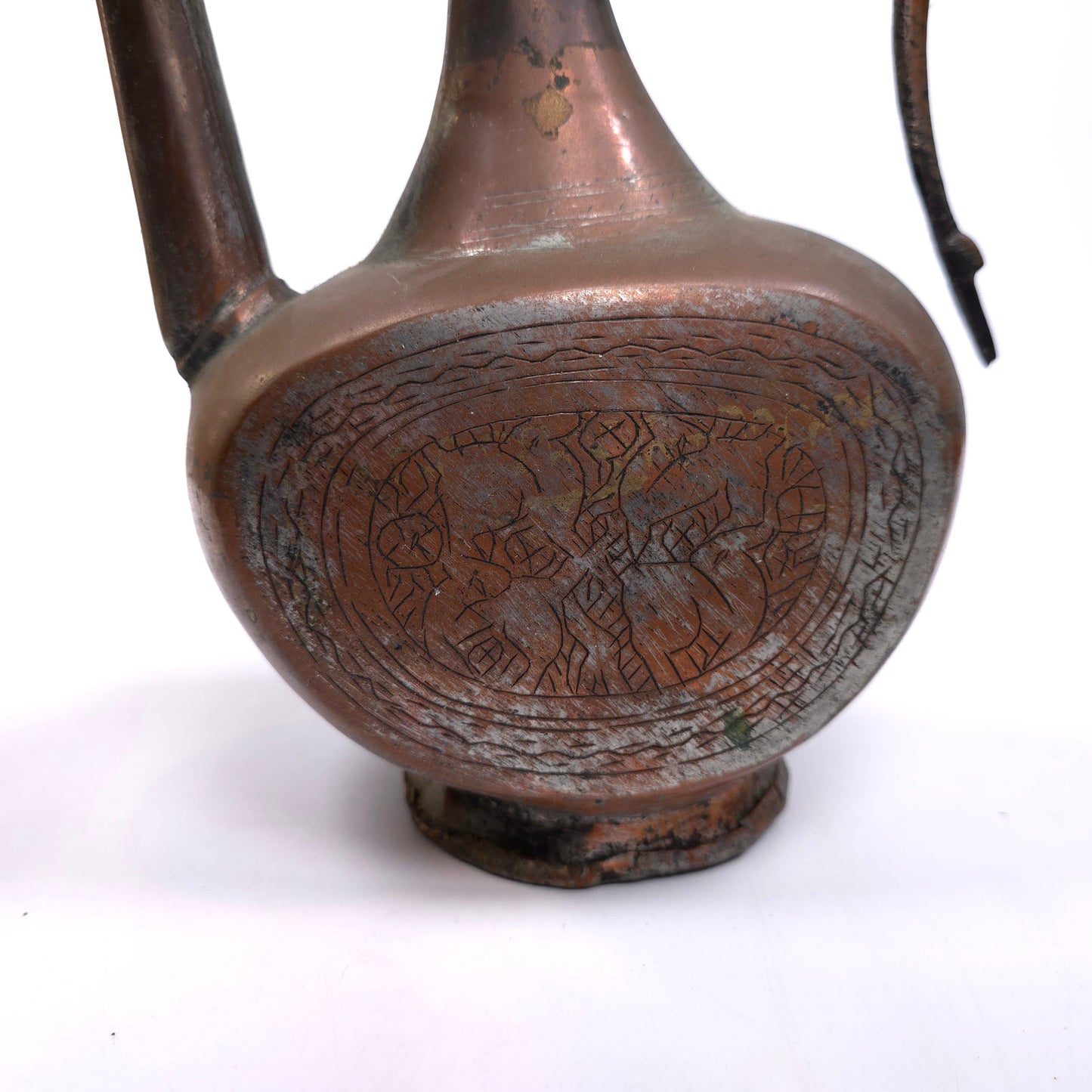 Vintage Islamic Eewer Aftaba Dallah Etched Brass Pitcher With Lid