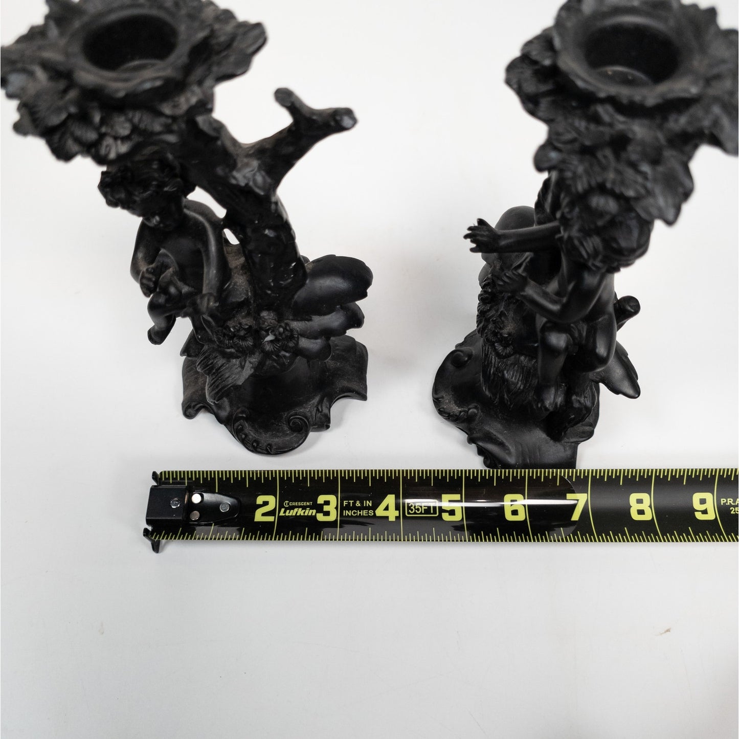 Cherub Angel Black Resin Candle Stick Holder Set of 2