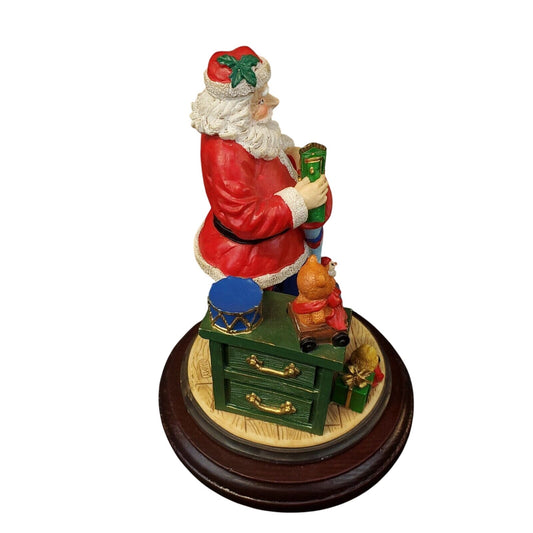 Resin Santa Claus Figurine with Teddy Bears and Wooden Base Collectible Decor