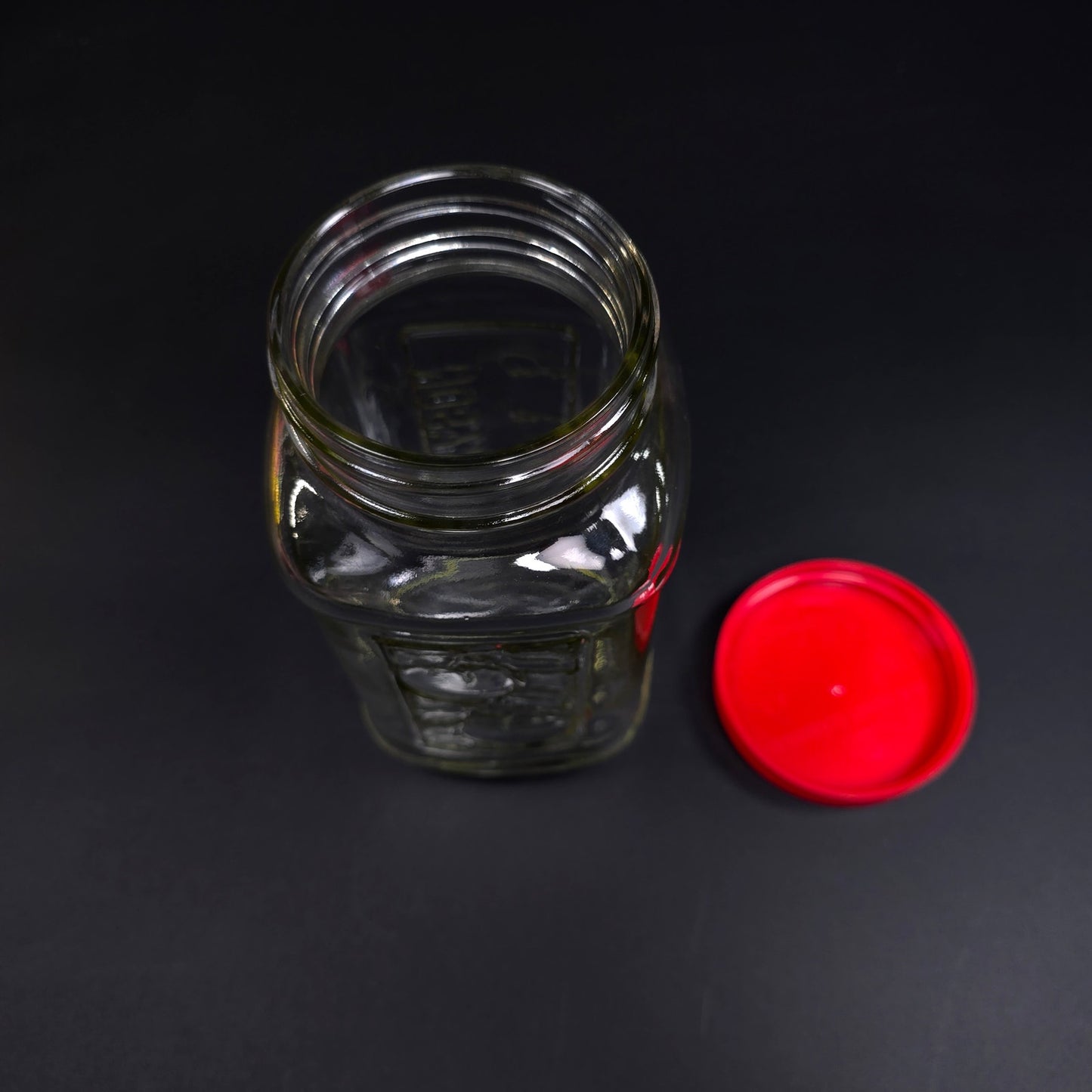 Vintage Mason Glass Canister Jar w/ Red Screw On Lid
