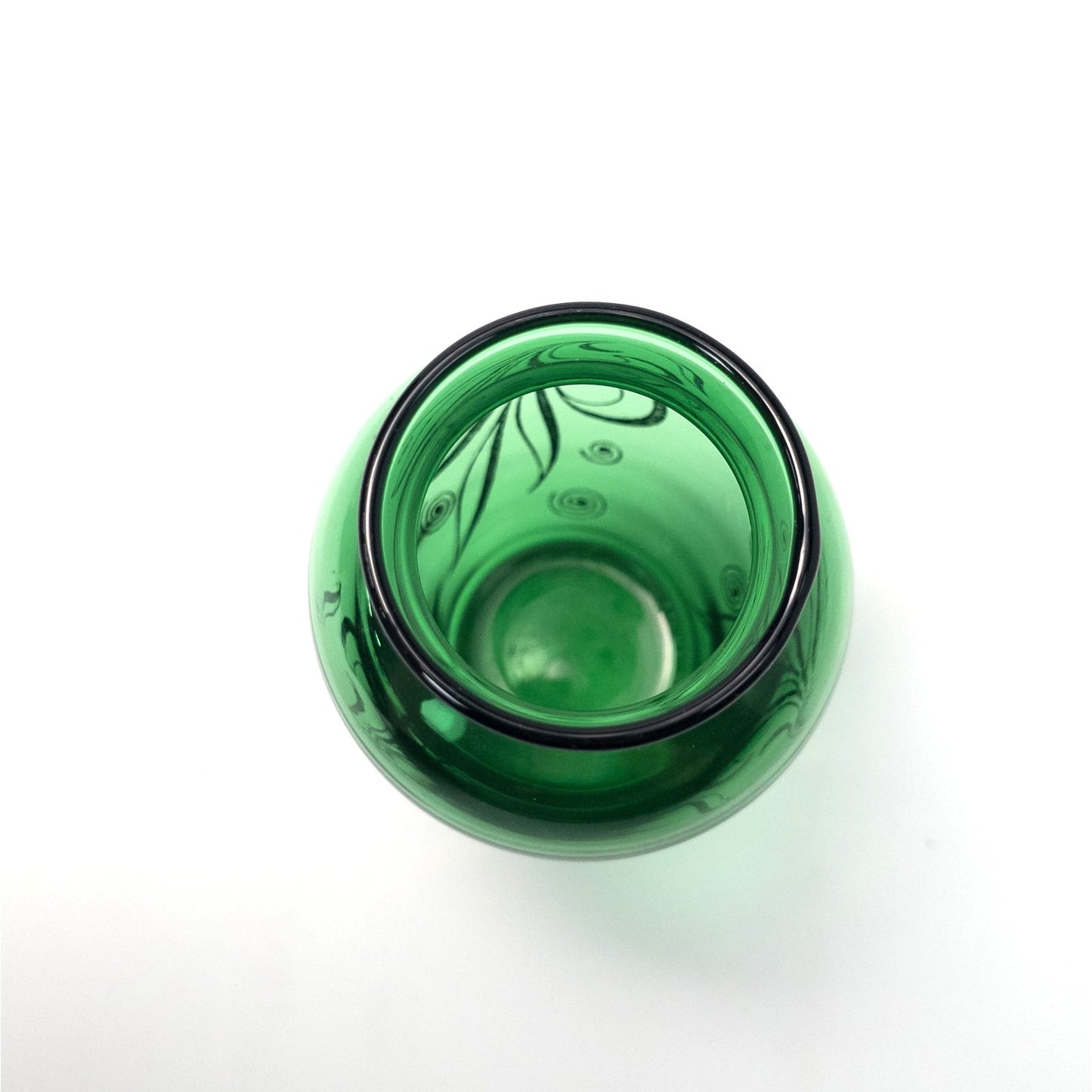 Anchor Hocking Emerald Forest Green Bud Vase with Gold Leaves Design