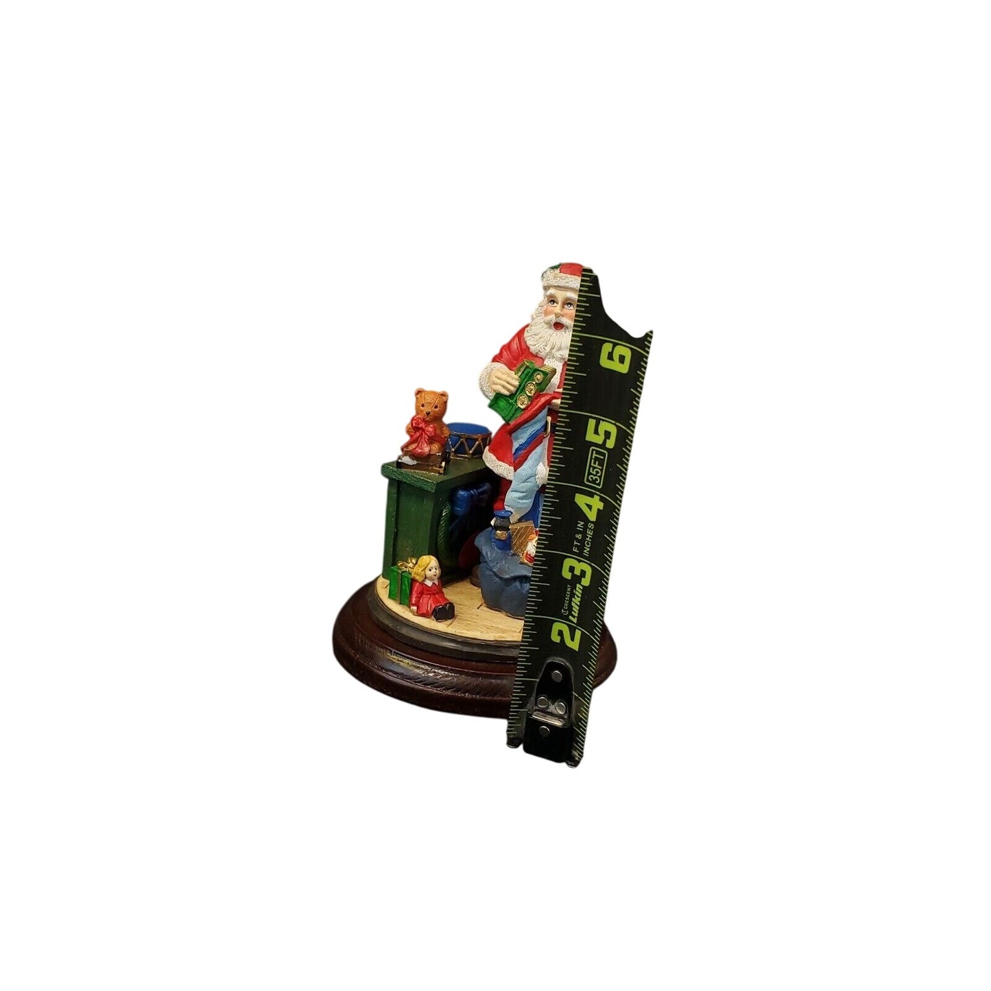 Resin Santa Claus Figurine with Teddy Bears and Wooden Base Collectible Decor
