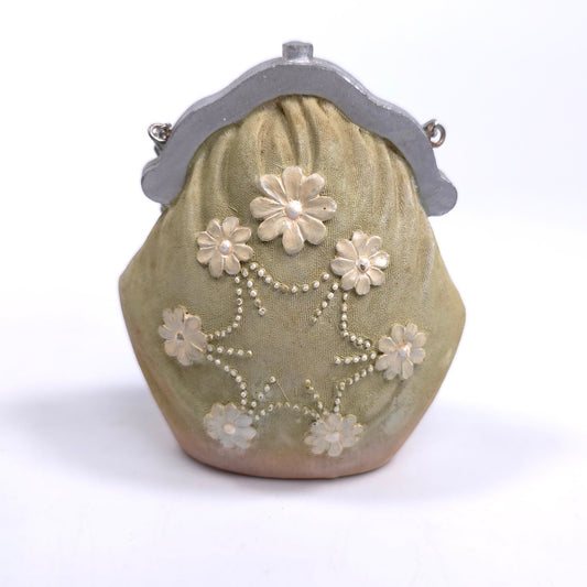 Vintage K's Collection Mini Purse w/ Handle Figurine Paperweight Floral Pattern