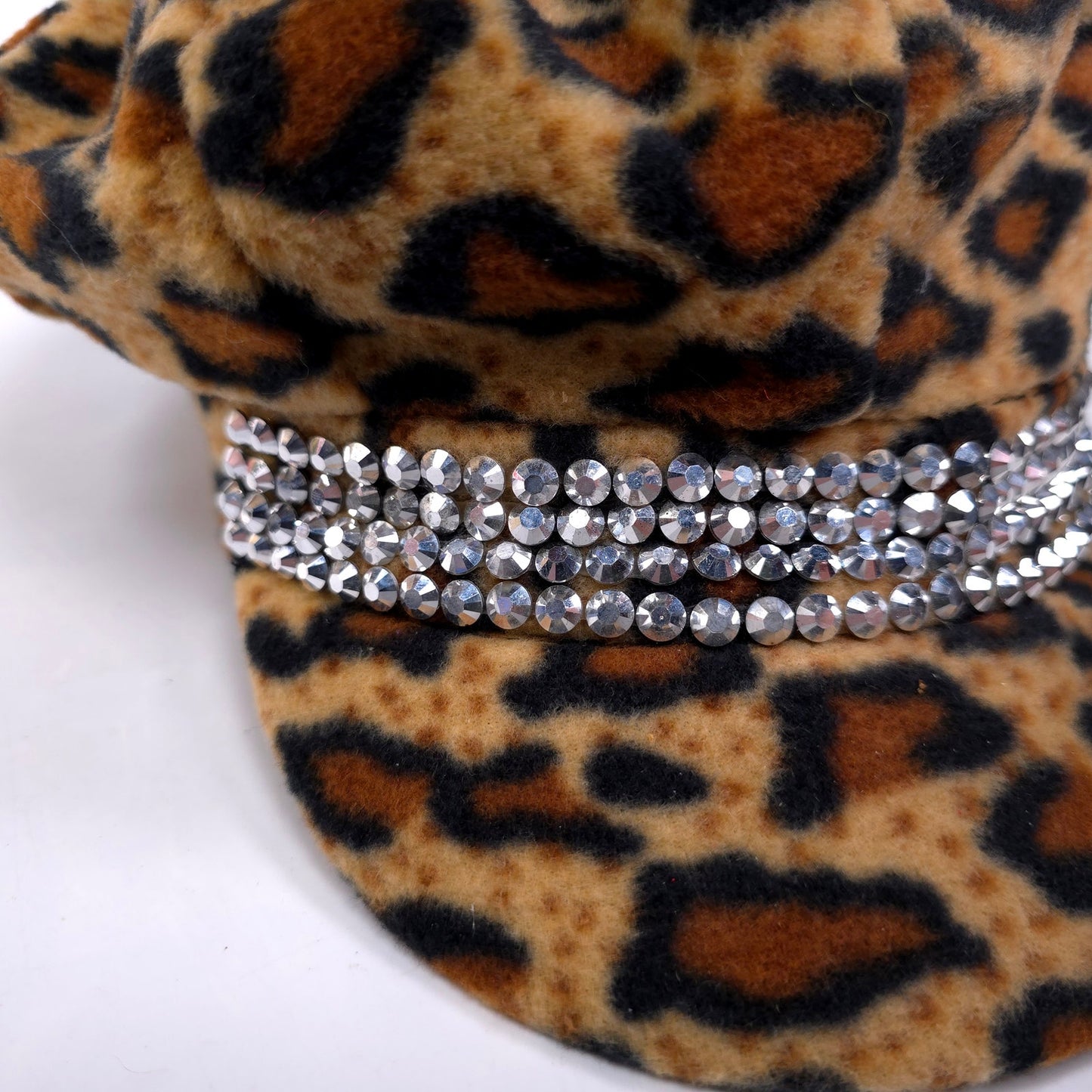 Leopard Animal Print Rhinestone Felt Bling Newsboy Cadet Hat Cap