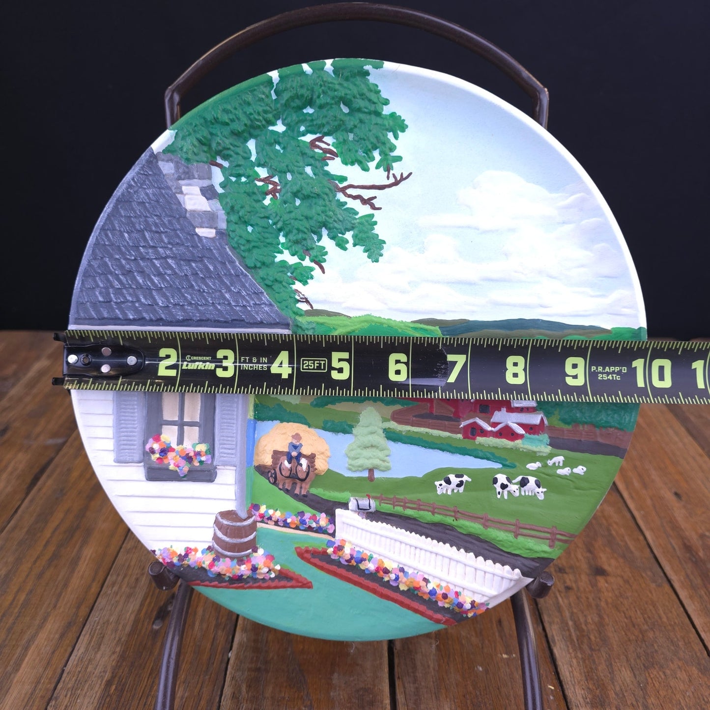 3D Hand Painted Farm Scene Vintage 1980's Ceramic Byron Molds Wall Plate