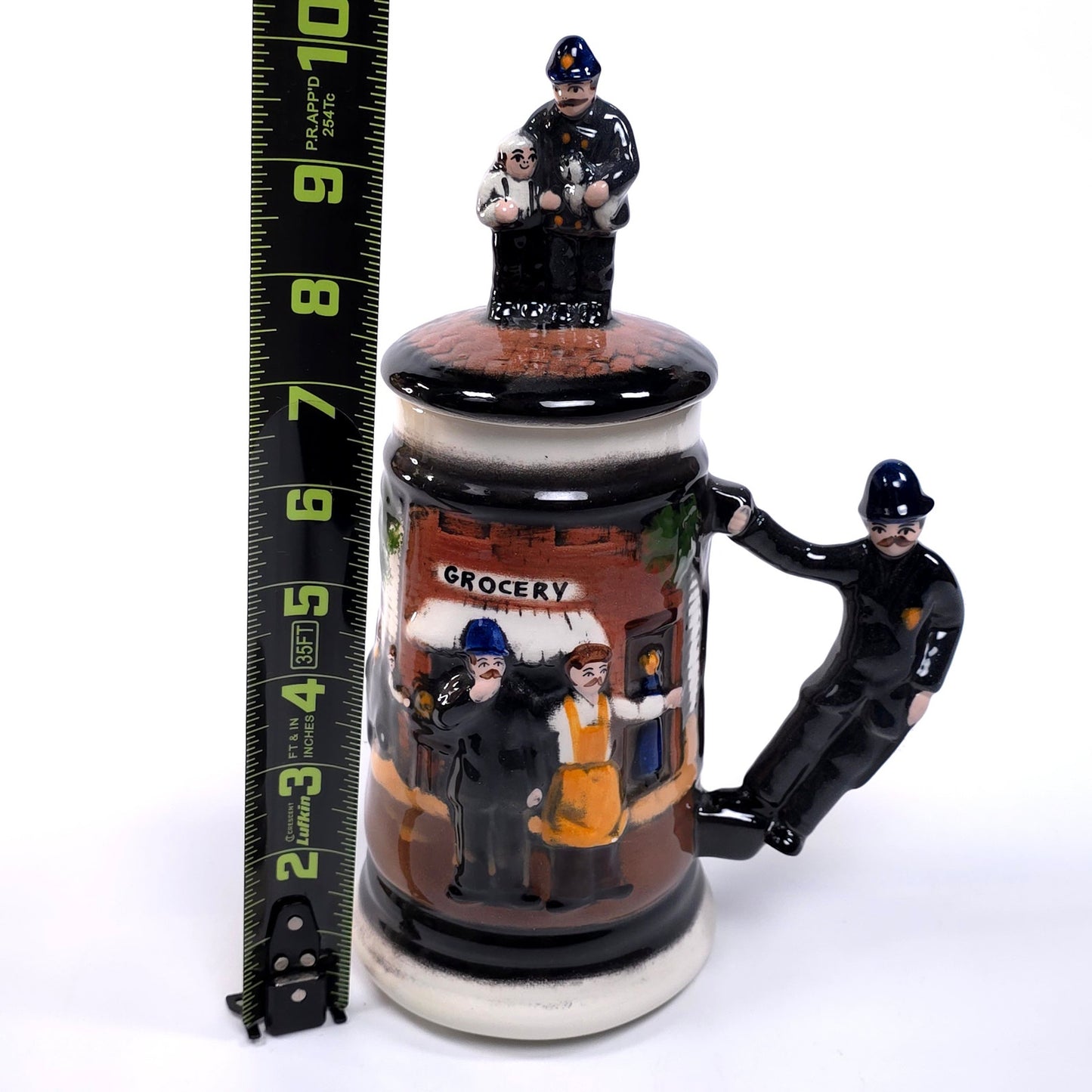 Vintage Police Bobby Themed Stein Tankard W/ Topper Lid