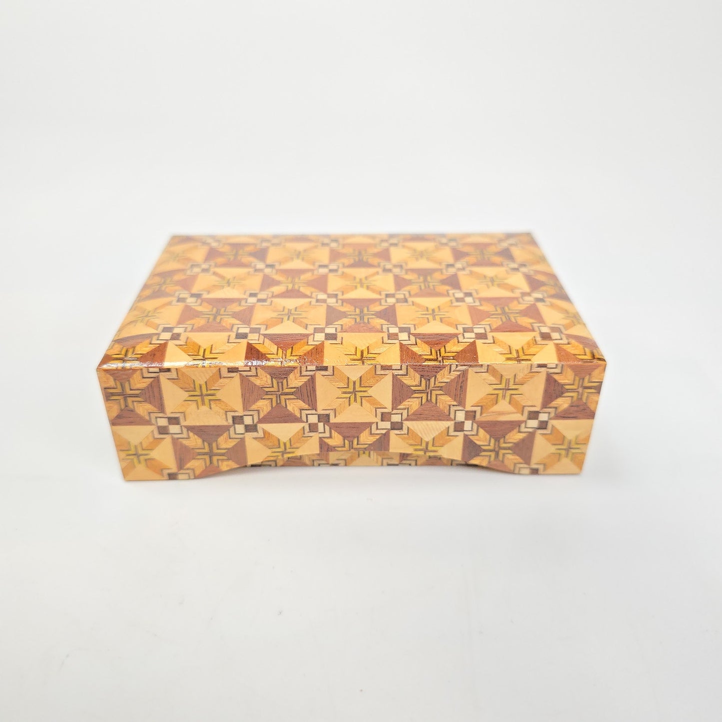 Vintage Yoseki Elaborate Mosaic Wood Box Jewelry Trinket Japan