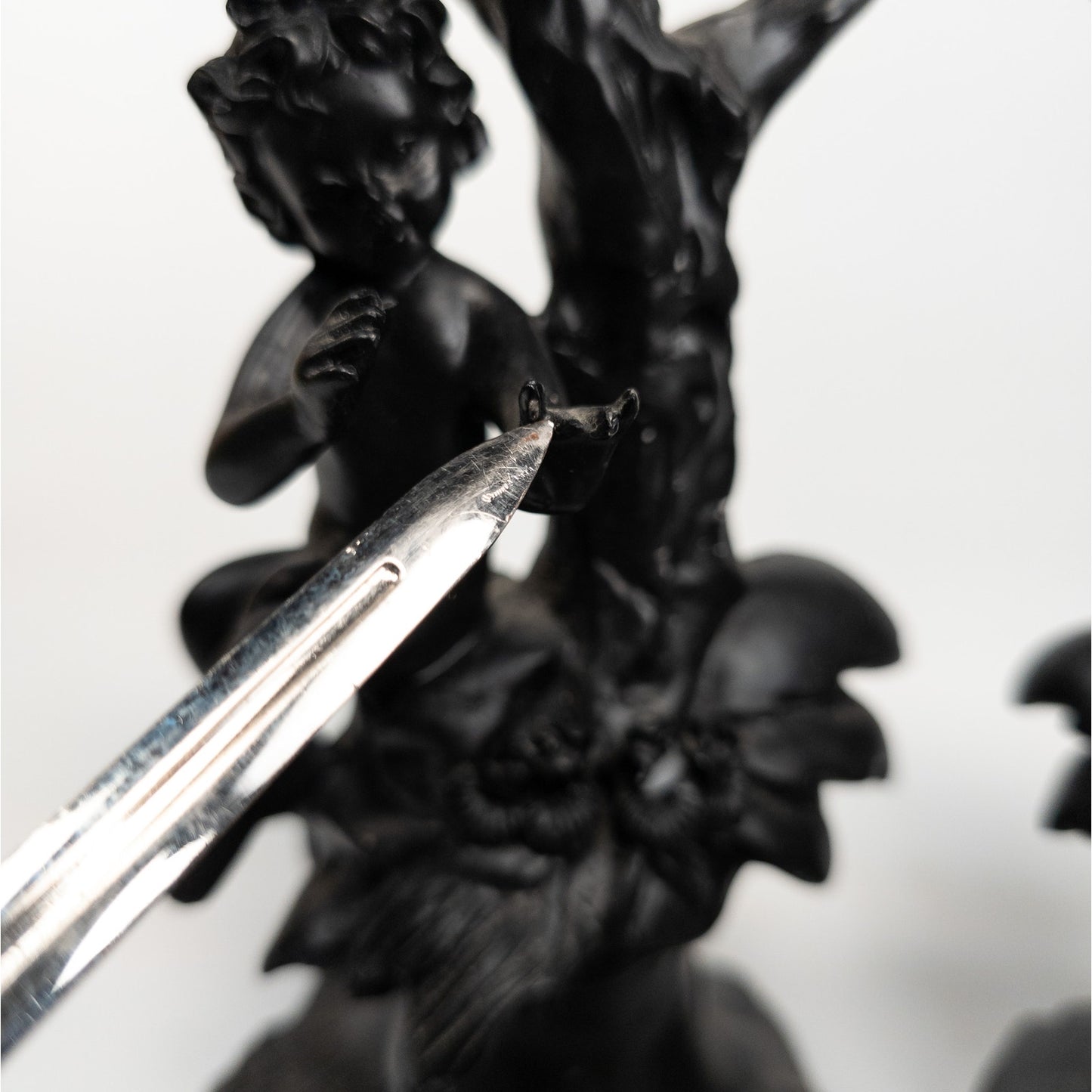 Cherub Angel Black Resin Candle Stick Holder Set of 2