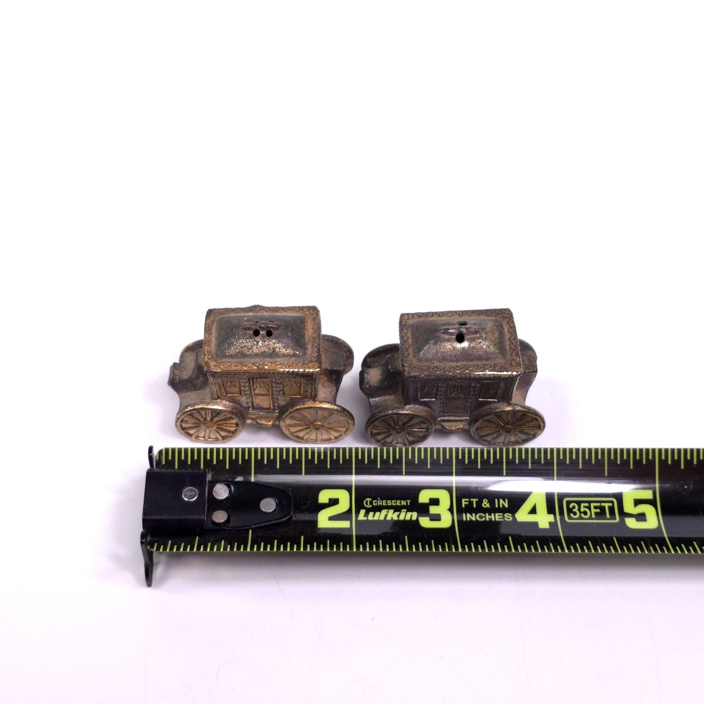 Vintage Metal Carriage Salt & Pepper Shakers Japann