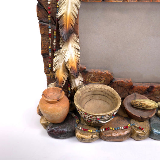 Native American 3D 6x4 Photo Picture Frame Pottery Beads Feathers Corn Indian